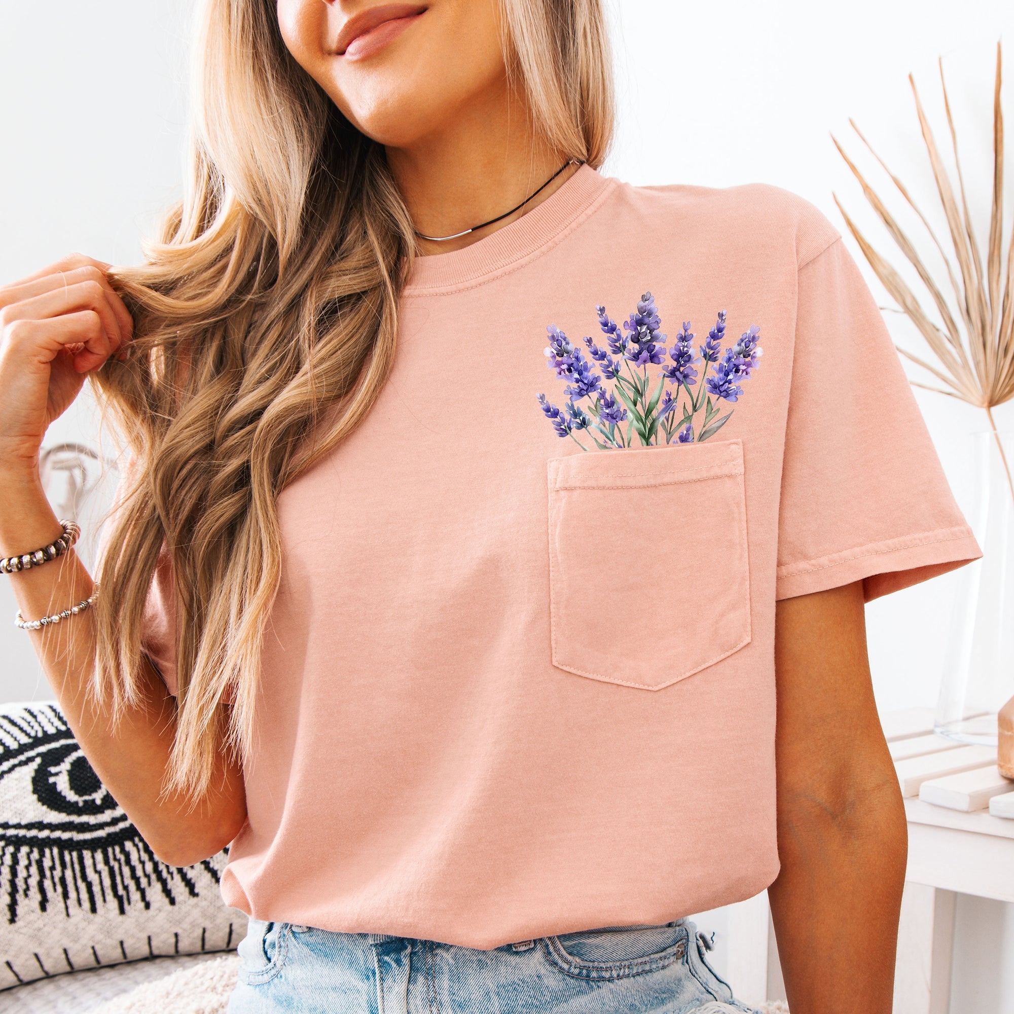 Lavender Floral Pocket Vintage Botanical Garden Print Edition Comfort Colors Tee