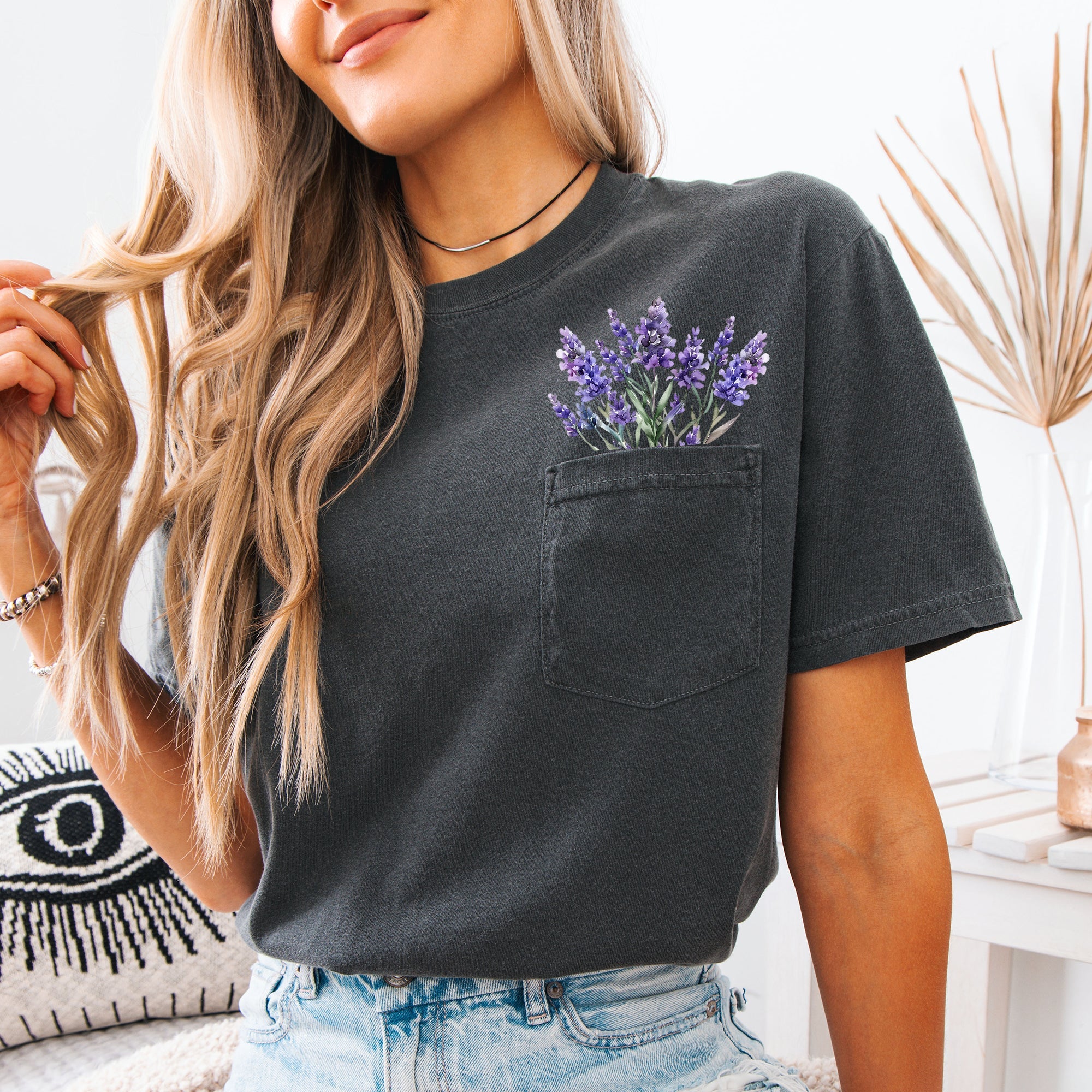 Lavender Floral Pocket Vintage Botanical Garden Print Edition Comfort Colors Tee
