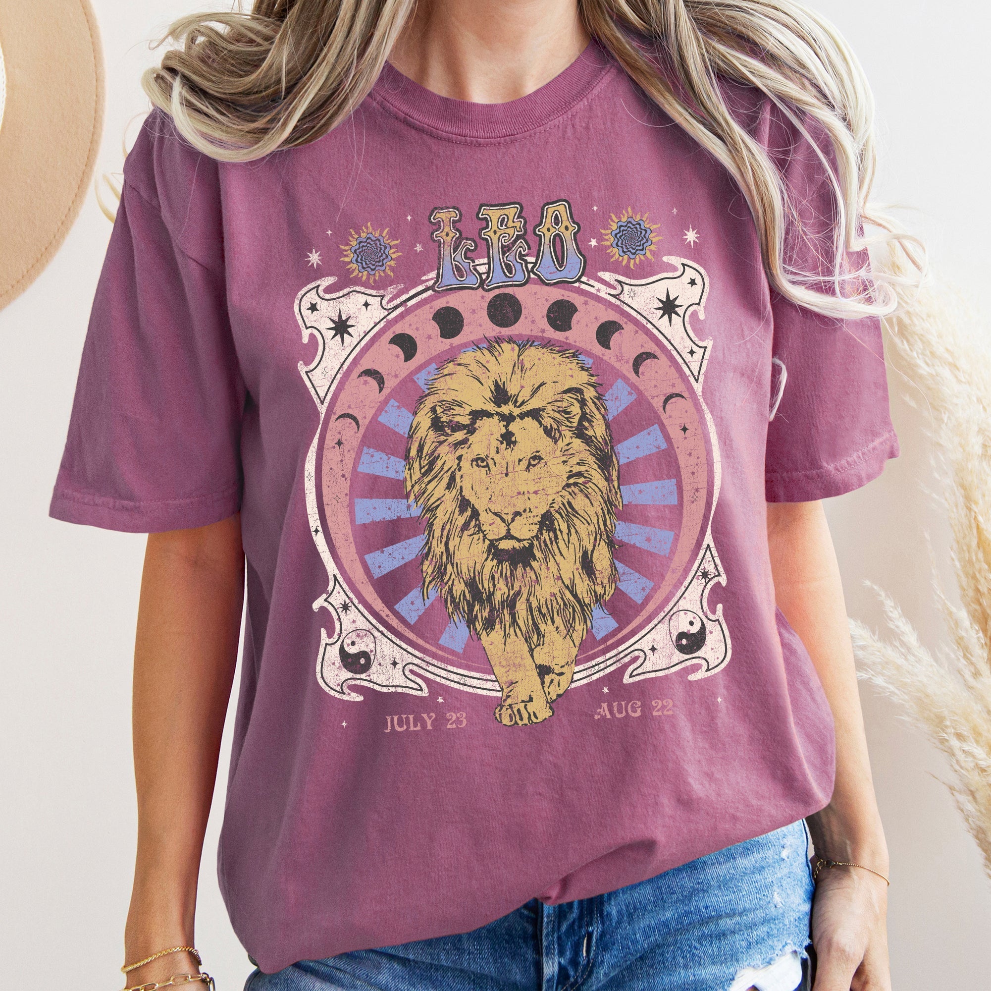 Leo Zodiac Horoscope Astrology Cosmic Mystic Nights Edition Vintage Inspired Exclusive Collection Comfort Colors Tee