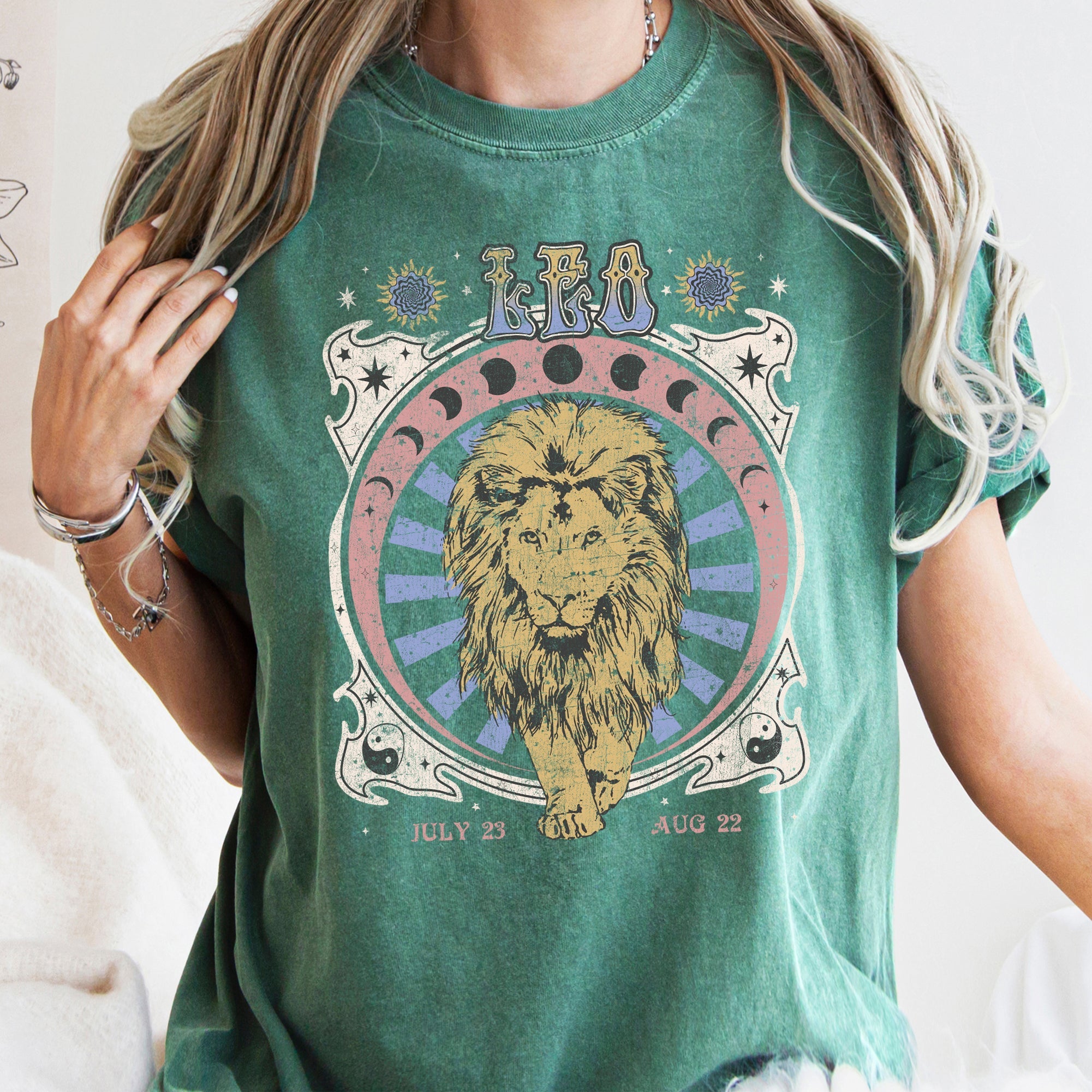 Leo Zodiac Horoscope Astrology Cosmic Mystic Nights Edition Vintage Inspired Exclusive Collection Comfort Colors Tee