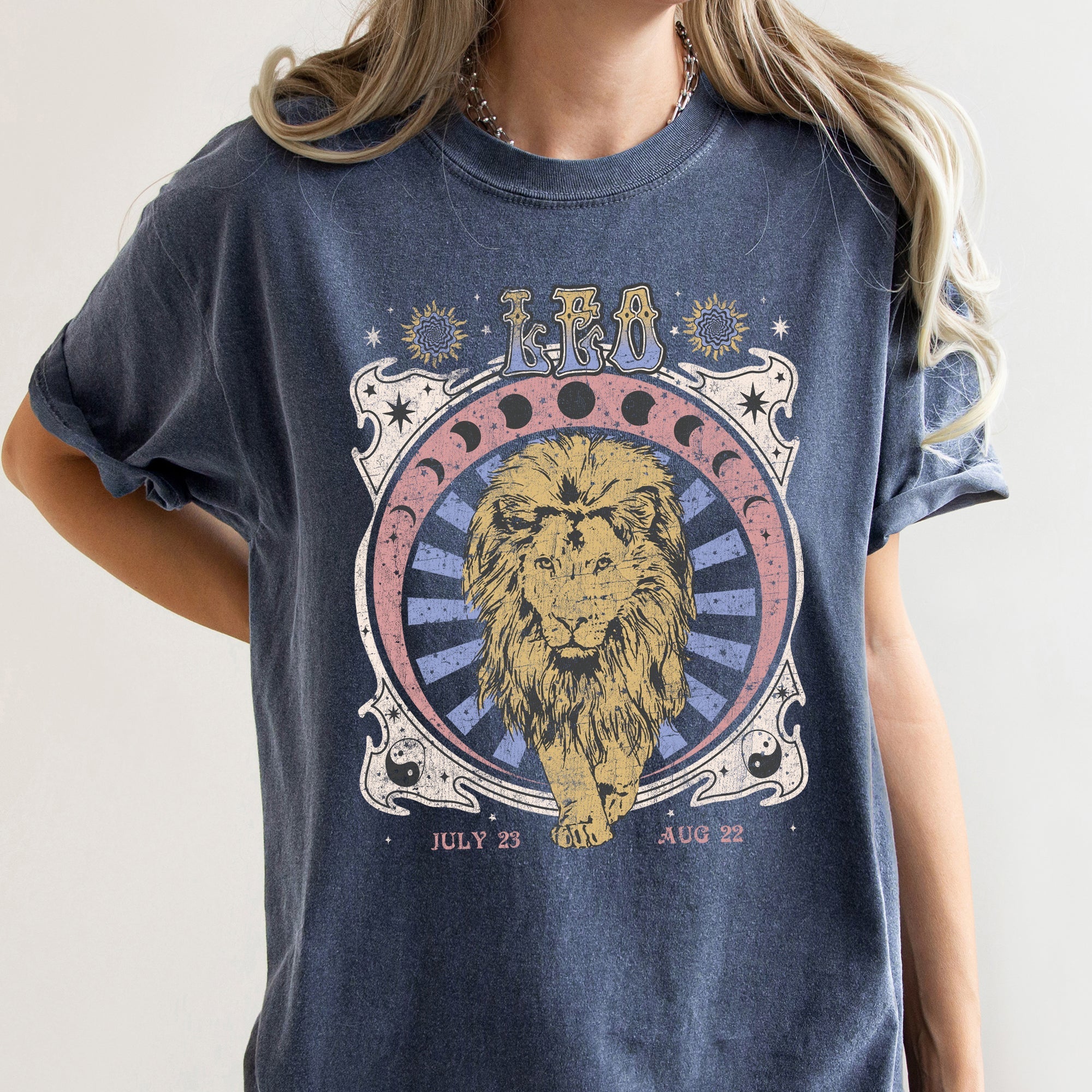 Leo Zodiac Horoscope Astrology Cosmic Mystic Nights Edition Vintage Inspired Exclusive Collection Comfort Colors Tee