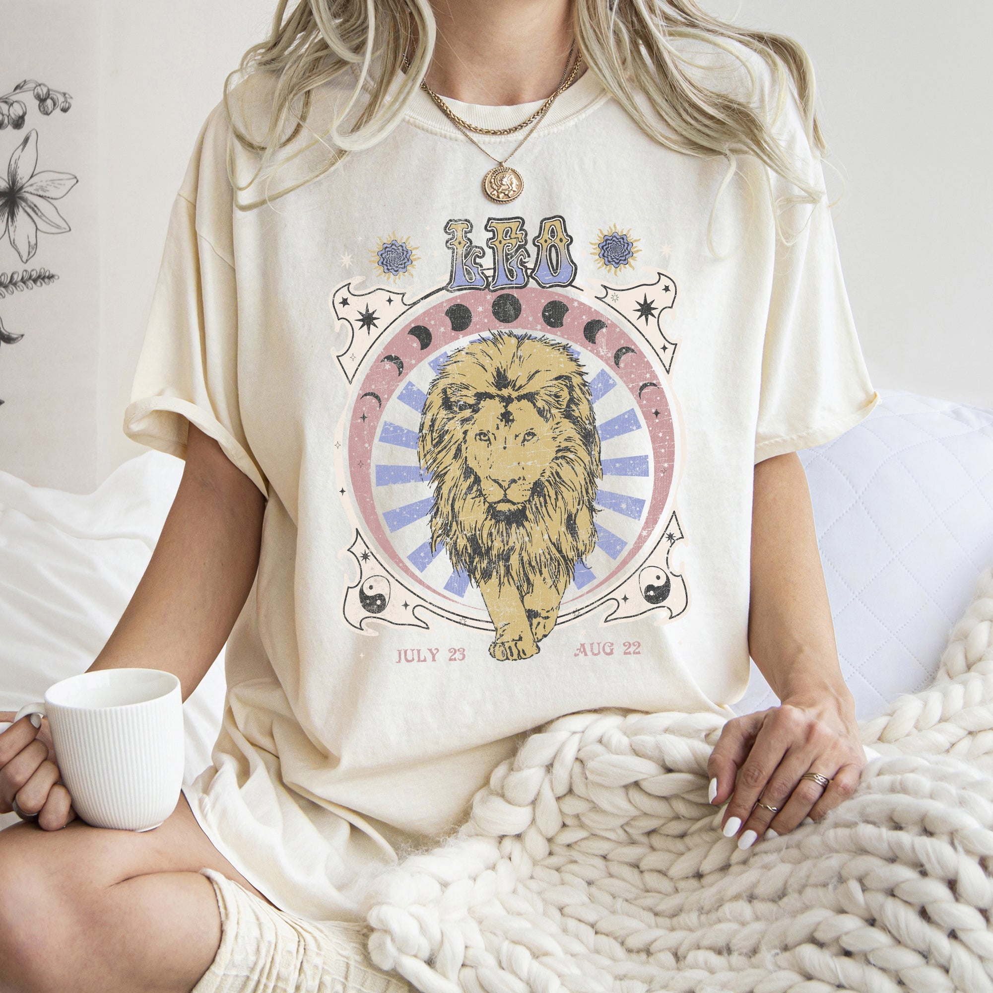 Leo Zodiac Horoscope Astrology Cosmic Mystic Nights Edition Vintage Inspired Exclusive Collection Comfort Colors Tee