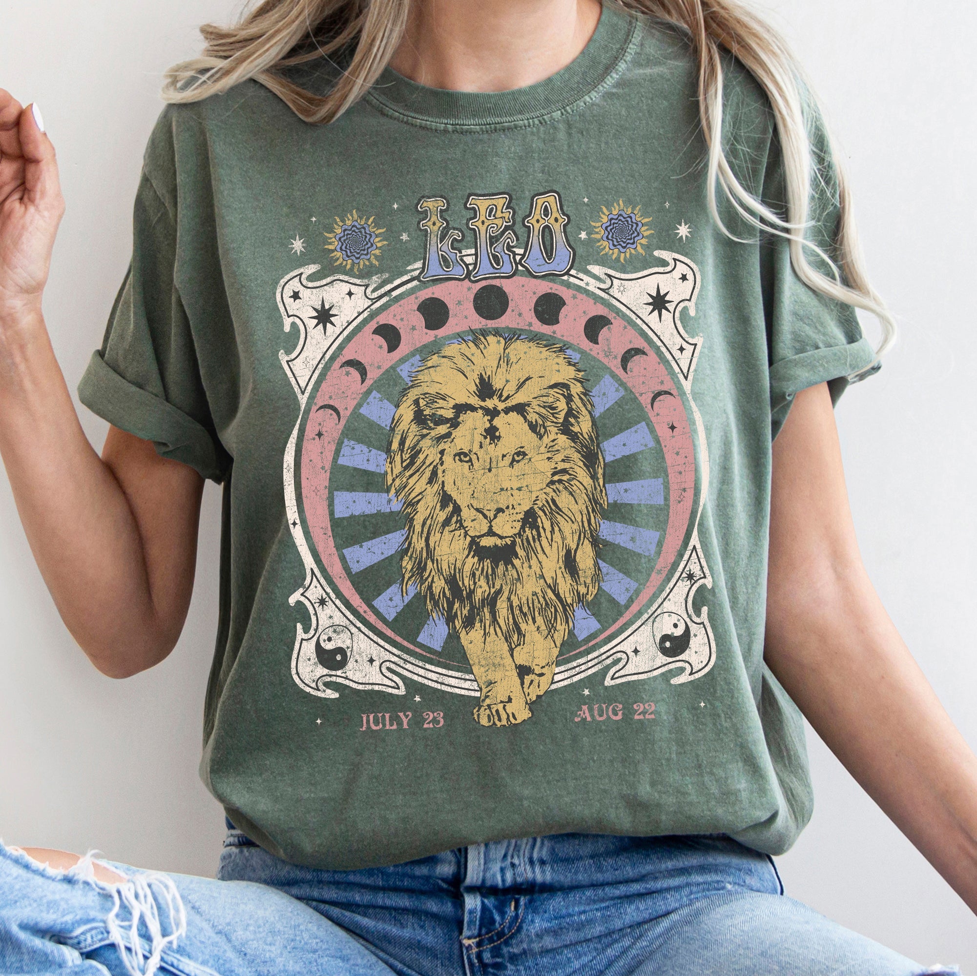 Leo Zodiac Horoscope Astrology Cosmic Mystic Nights Edition Vintage Inspired Exclusive Collection Comfort Colors Tee