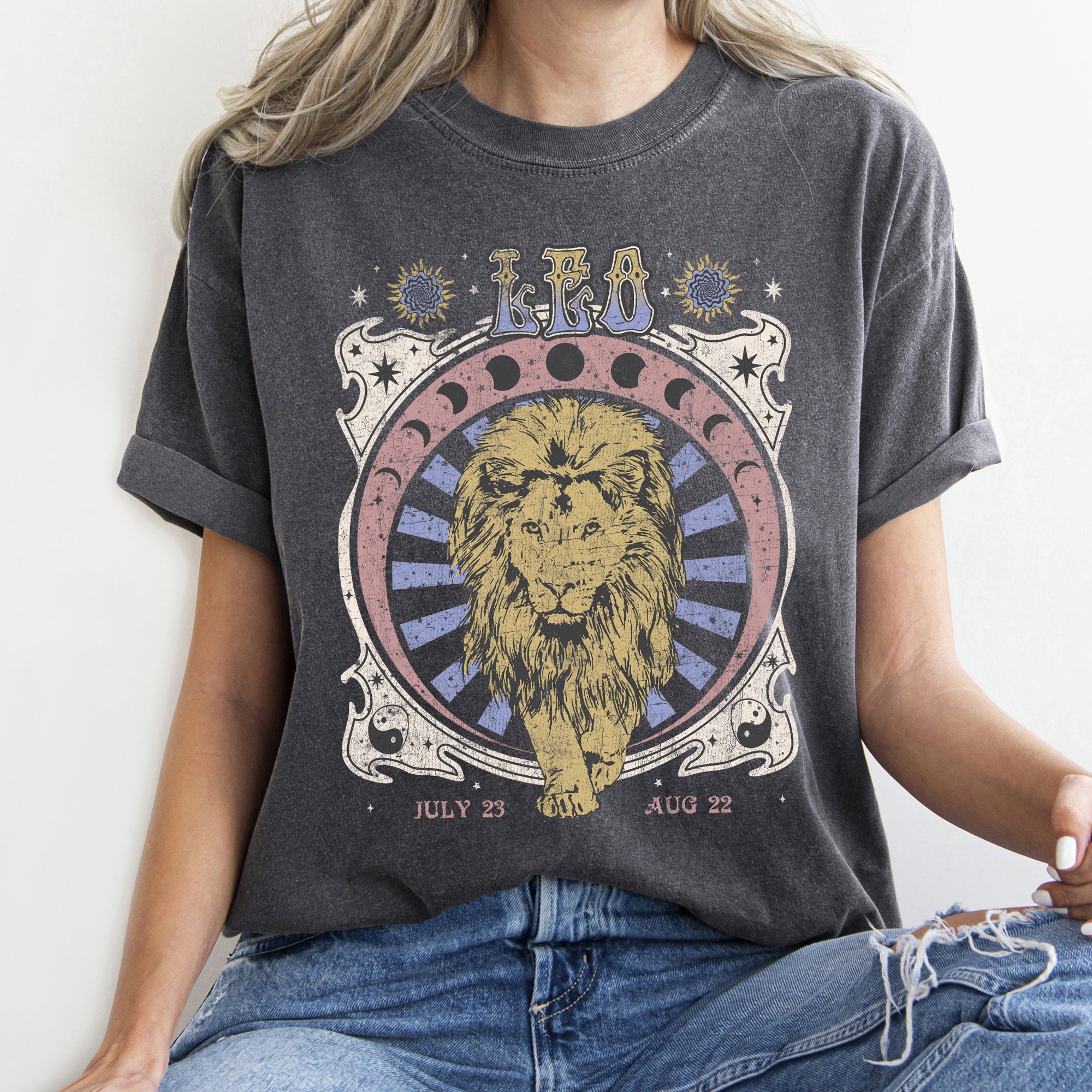 Leo Zodiac Horoscope Astrology Cosmic Mystic Nights Edition Vintage Inspired Exclusive Collection Comfort Colors Tee