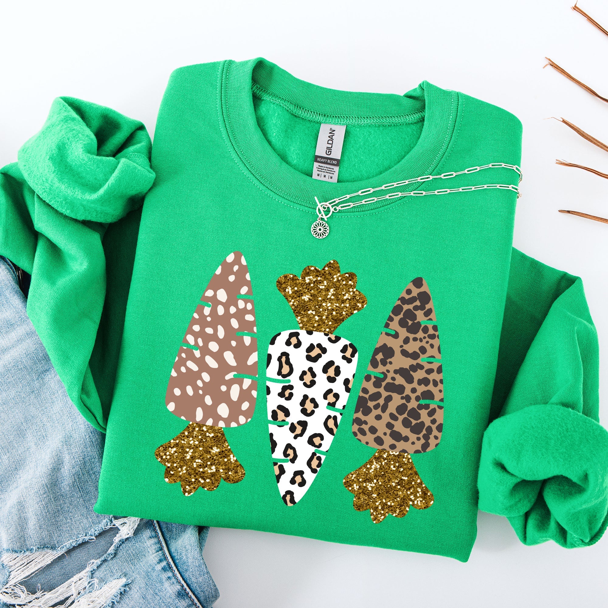 Leopard Print Carrots Easter Bunny Jesus Rabbit Holiday Themed Graphic Sweatshirt