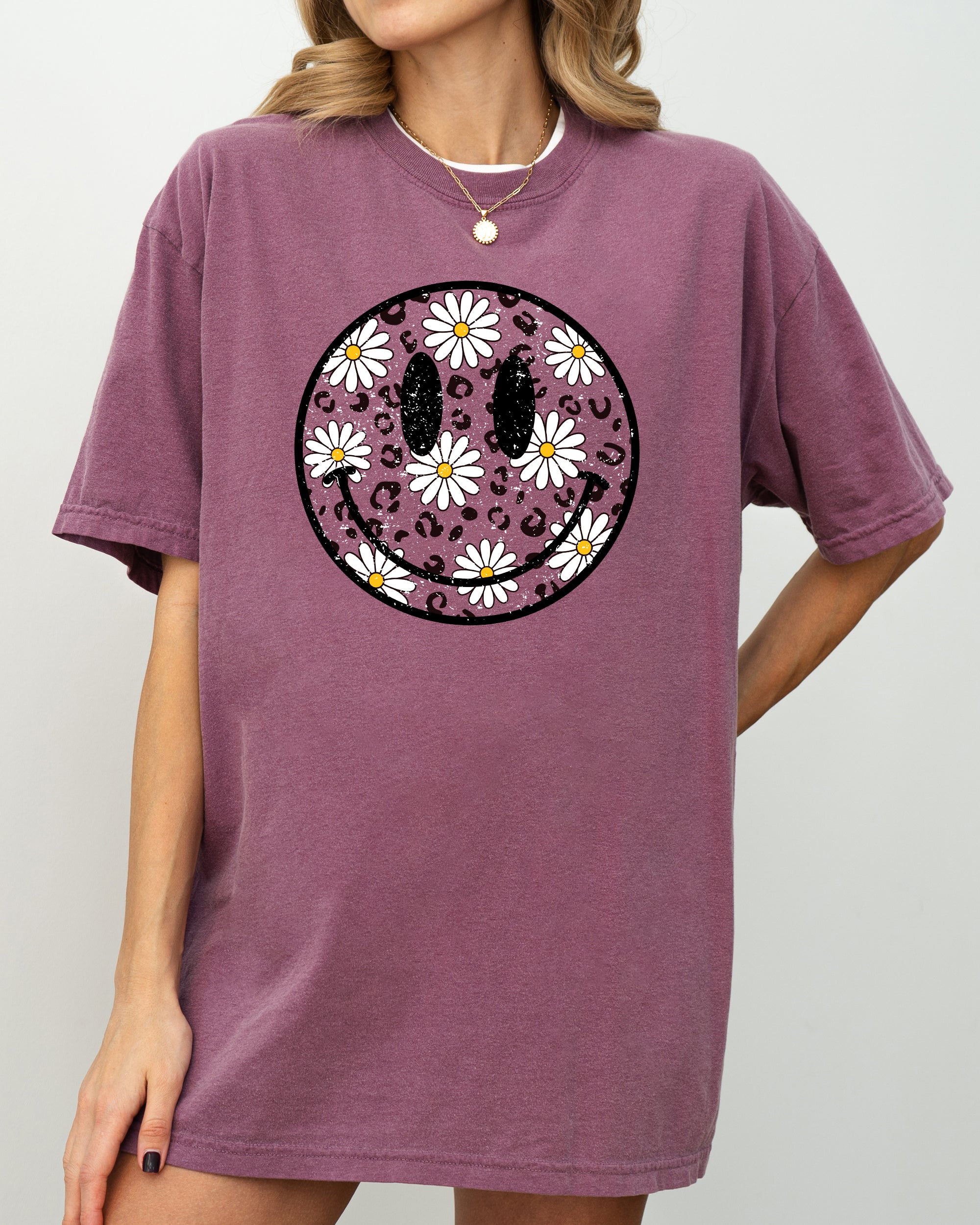 Retro Smiley Daisies Happy Vintage Floral Patchwork Print Inspired By Classic 70s Sunshine Mood Comfort Colors Tee