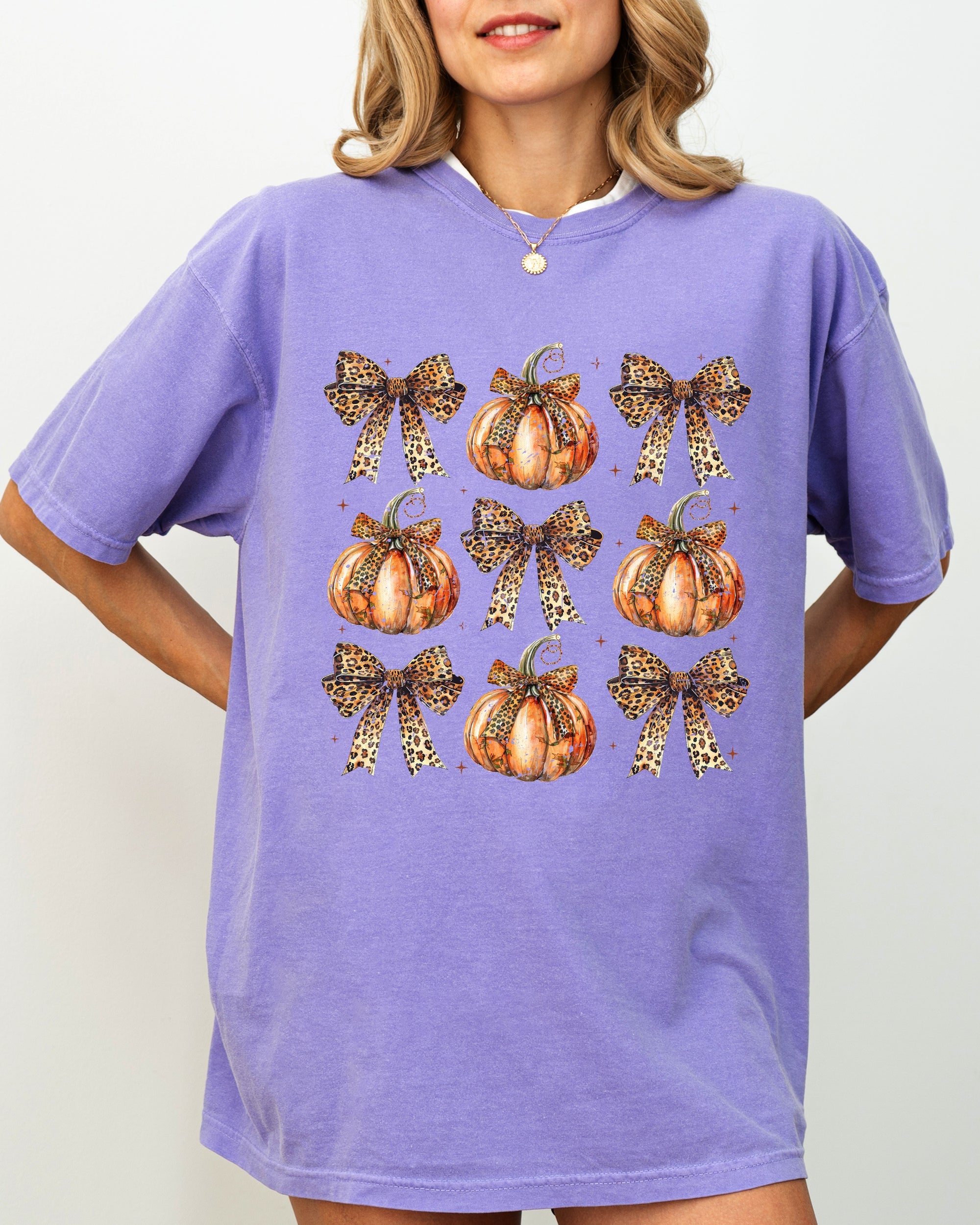 Leopard Print Pumpkins, Coquette Ribbons And Bows Halloween Autumn Fall Comfort Colors Tee