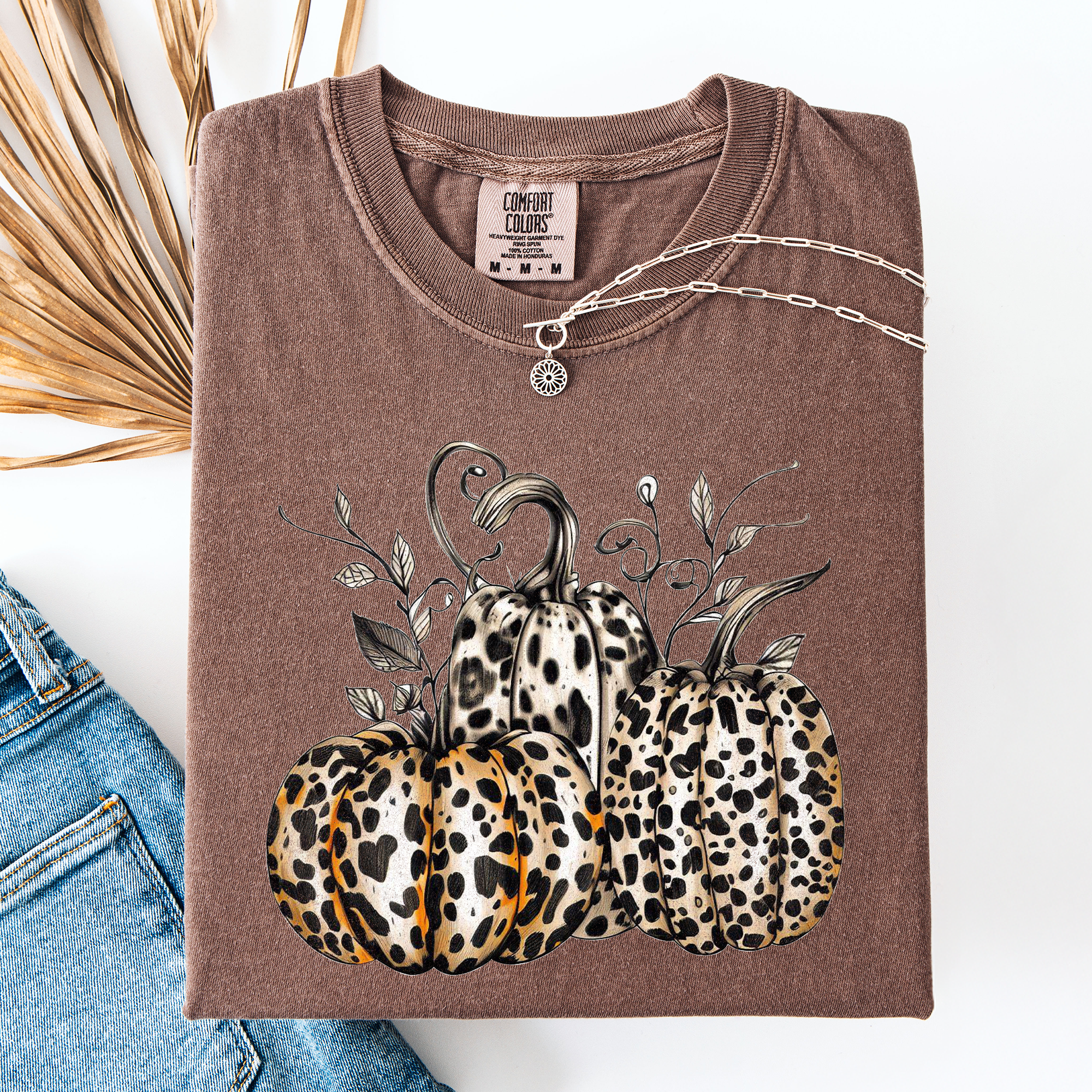 Leopard Print Pumpkins Watercolor Bouquet Autumn Halloween Scene Comfort Colors Tee
