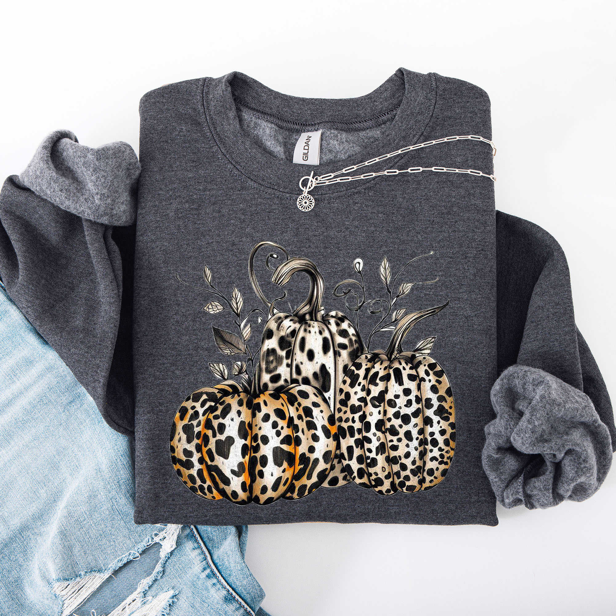 Leopard Print Pumpkins For Halloween And Autumn Festive Fashion Season Sweatshirt