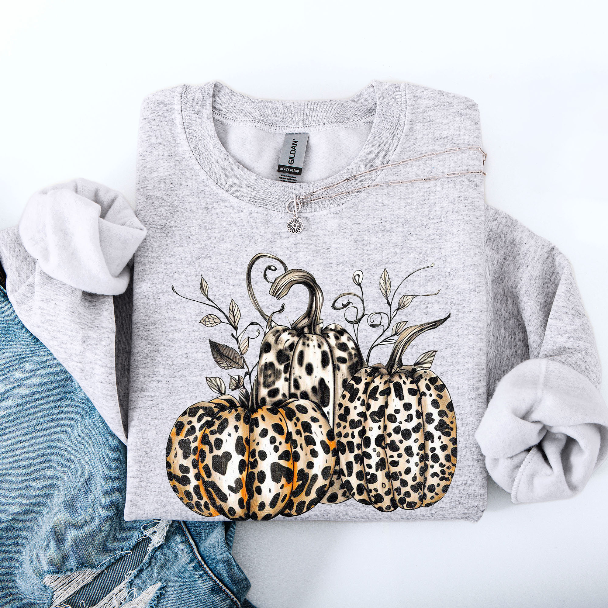 Leopard Print Pumpkins For Halloween And Autumn Festive Fashion Season Sweatshirt