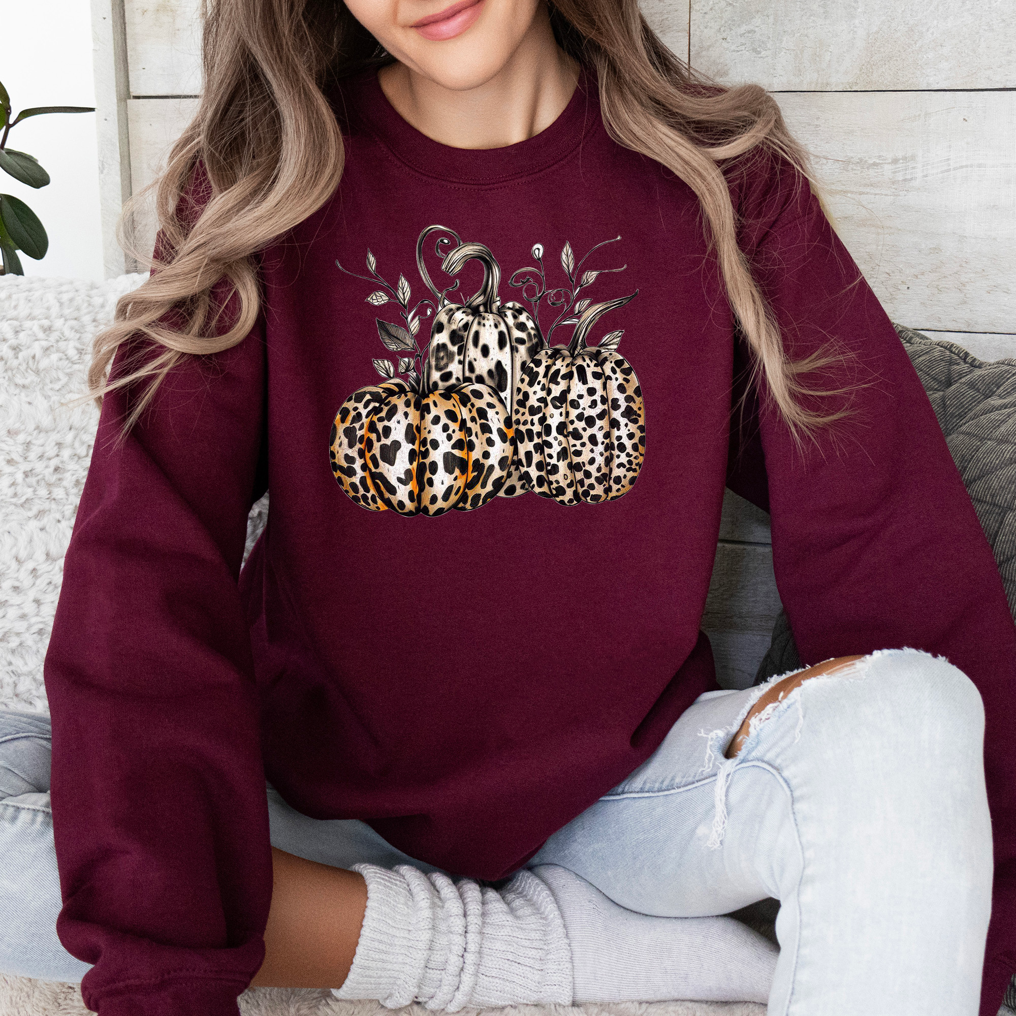 Leopard Print Pumpkins For Halloween And Autumn Festive Fashion Season Sweatshirt
