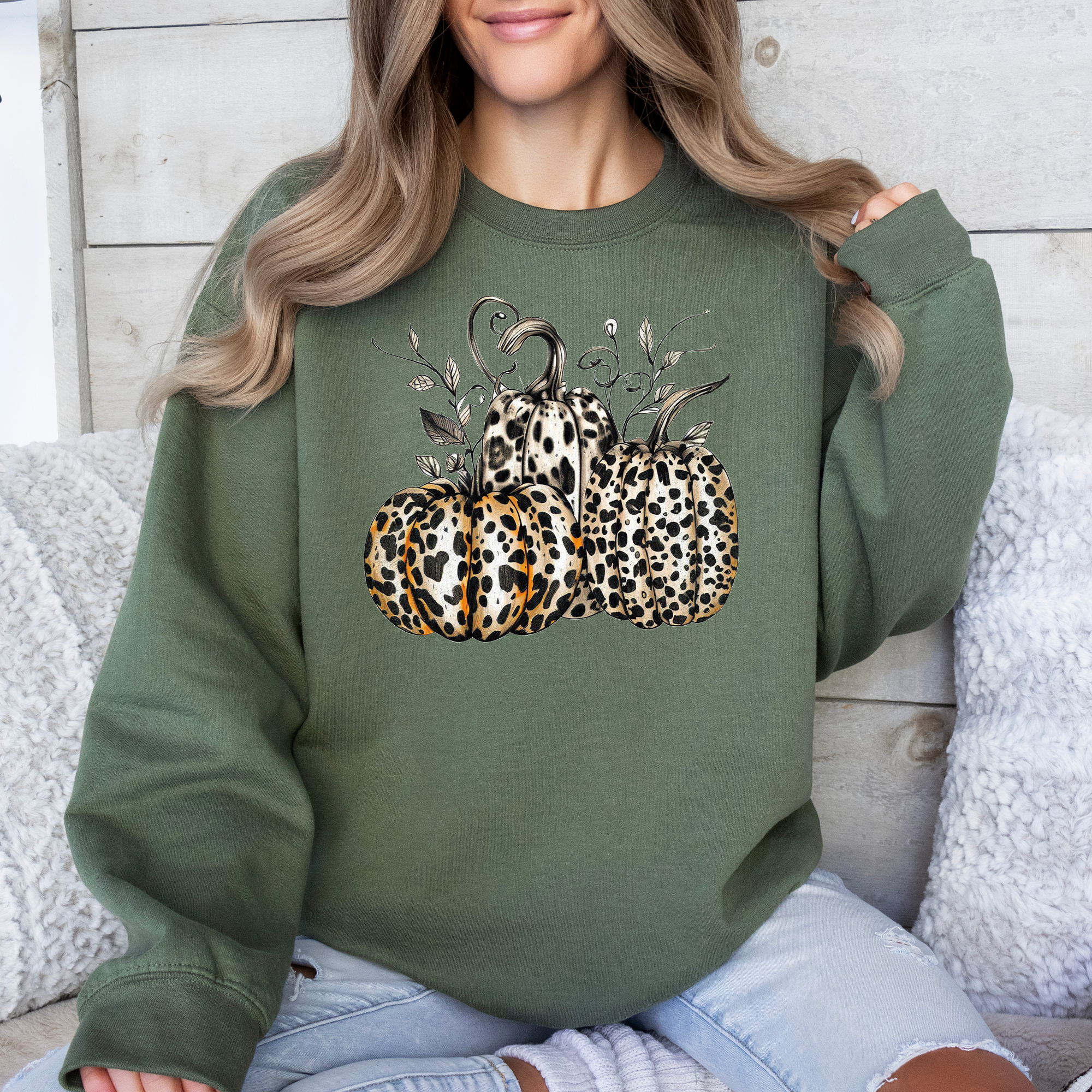Leopard Print Pumpkins For Halloween And Autumn Festive Fashion Season Sweatshirt