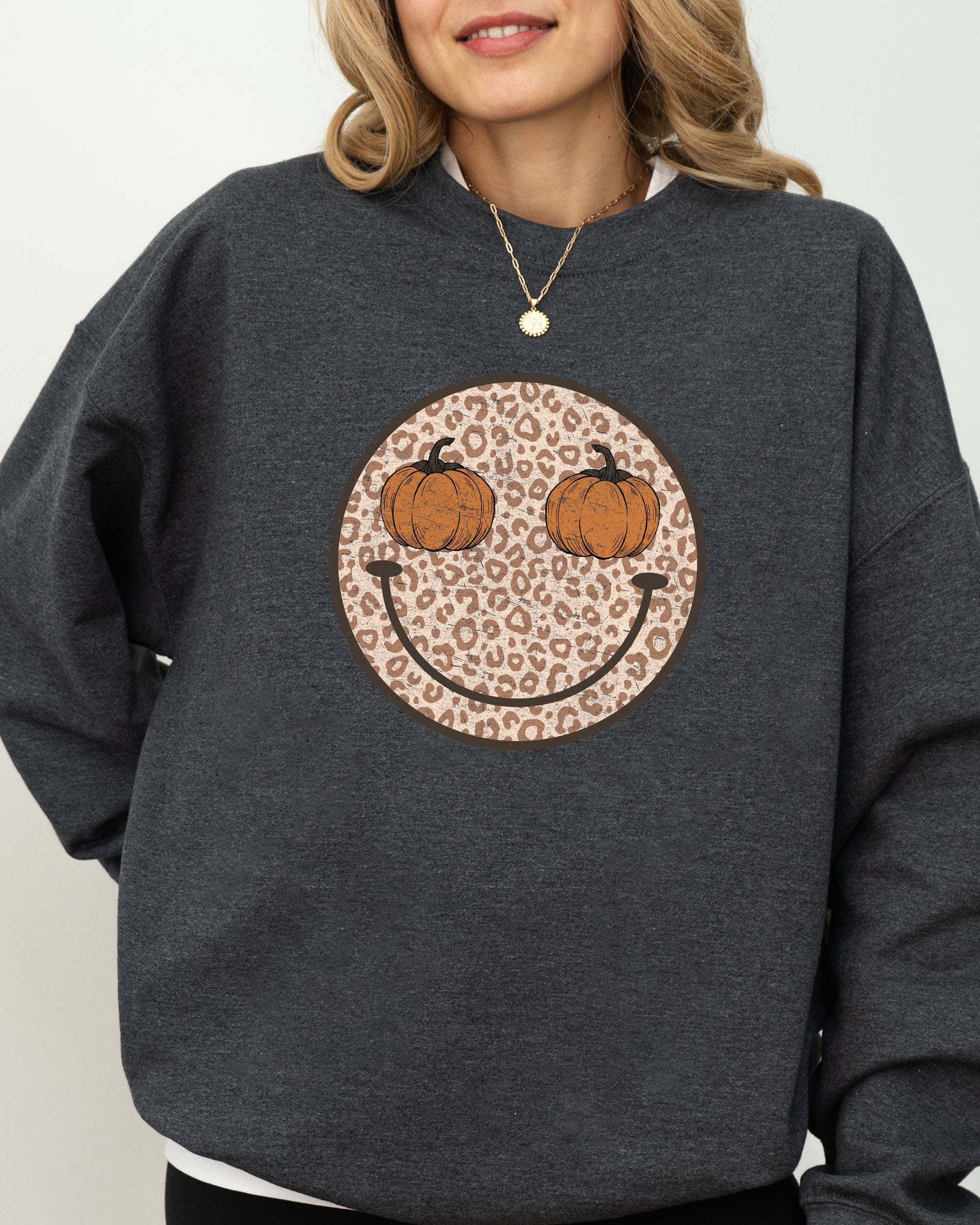 Leopard Print Smiley Halloween Pumpkin Retro Fall Autumn Cozy Vintage Graphic Sweatshirt