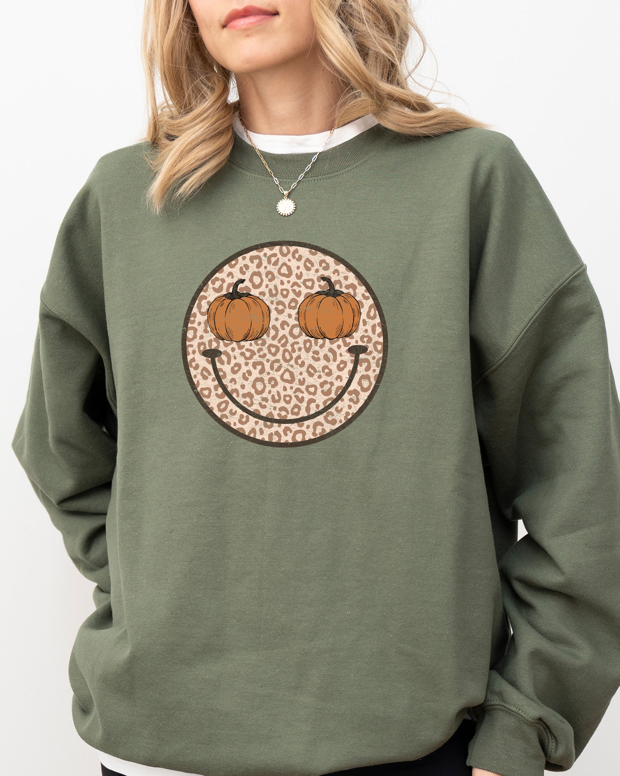 Leopard Print Smiley Halloween Pumpkin Retro Fall Autumn Cozy Vintage Graphic Sweatshirt