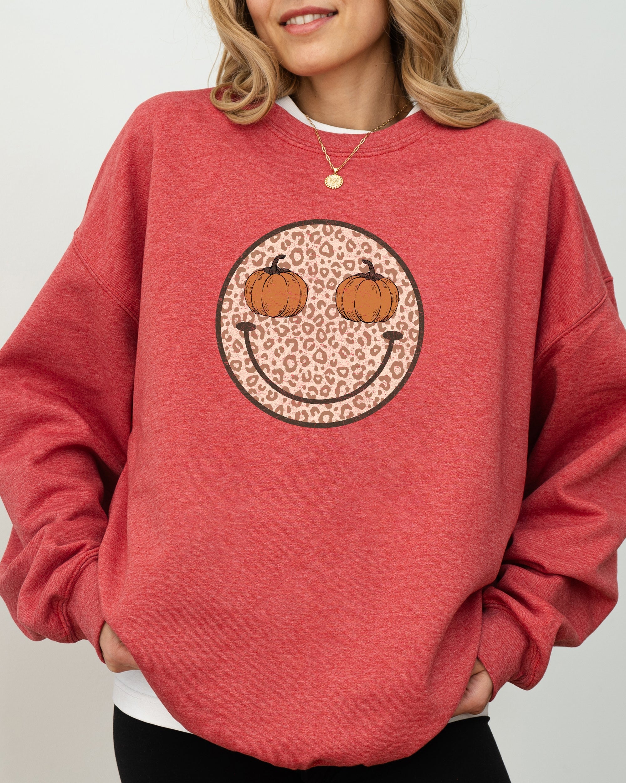 Leopard Print Smiley Halloween Pumpkin Retro Fall Autumn Cozy Vintage Graphic Sweatshirt