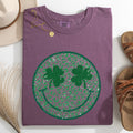 Leopard Print Smiley Retro St Patrick's Day Shamrock Clover Lucky Leprechaun Comfort Colors Tee