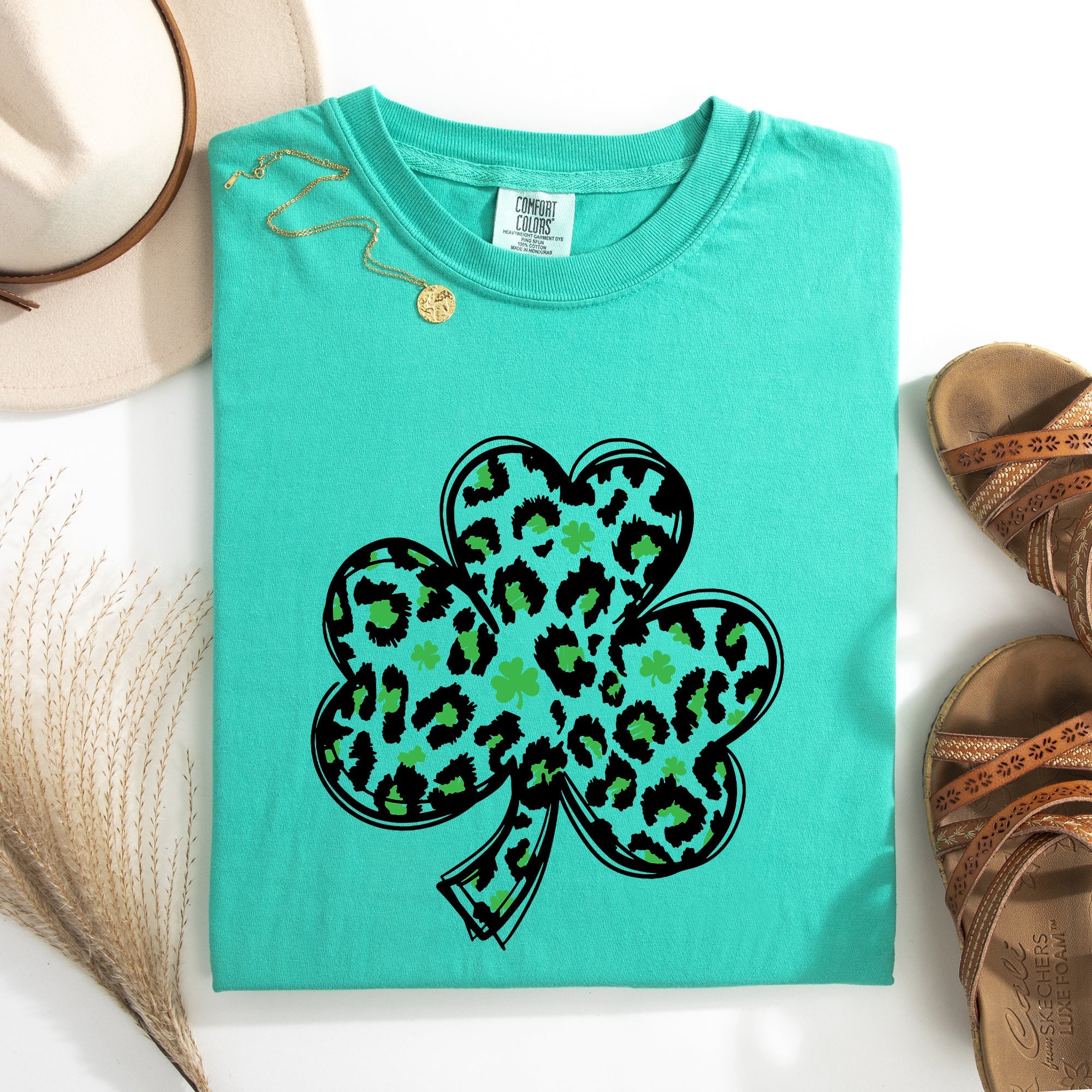 Leopard Print St Patrick's Day Shamrock Clover Lucky Leprechaun Comfort Colors Tee