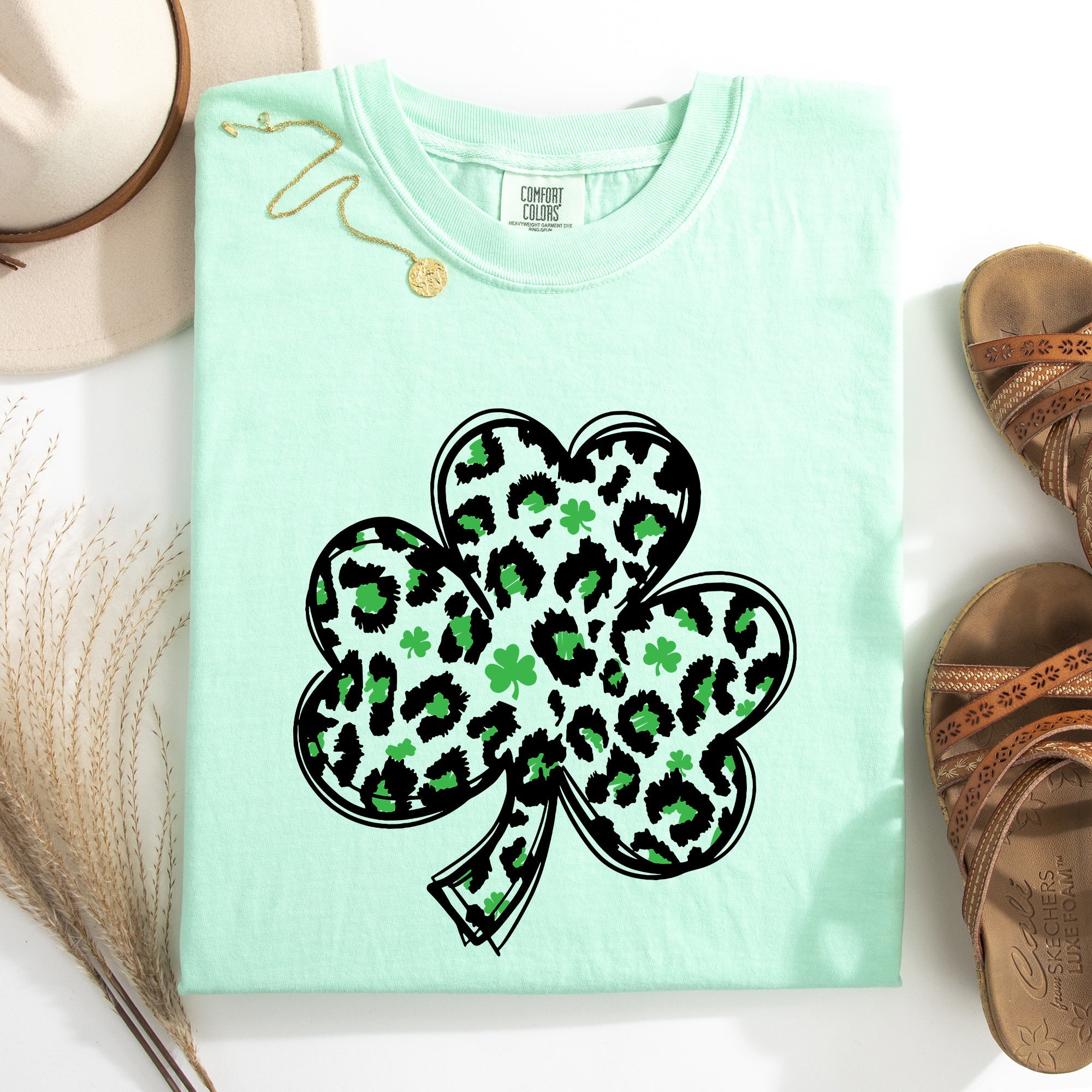 Leopard Print St Patrick's Day Shamrock Clover Lucky Leprechaun Comfort Colors Tee