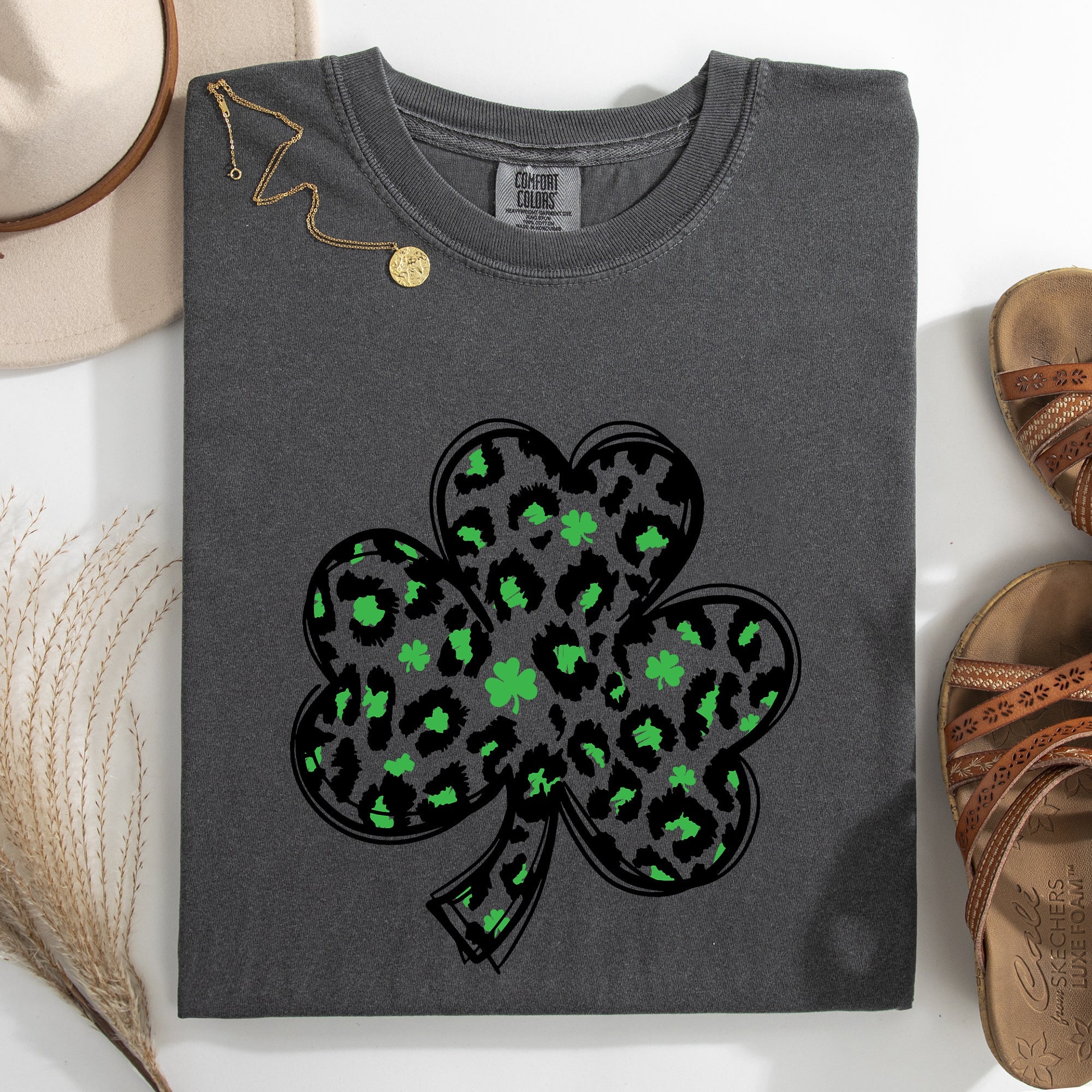 Leopard Print St Patrick's Day Shamrock Clover Lucky Leprechaun Comfort Colors Tee