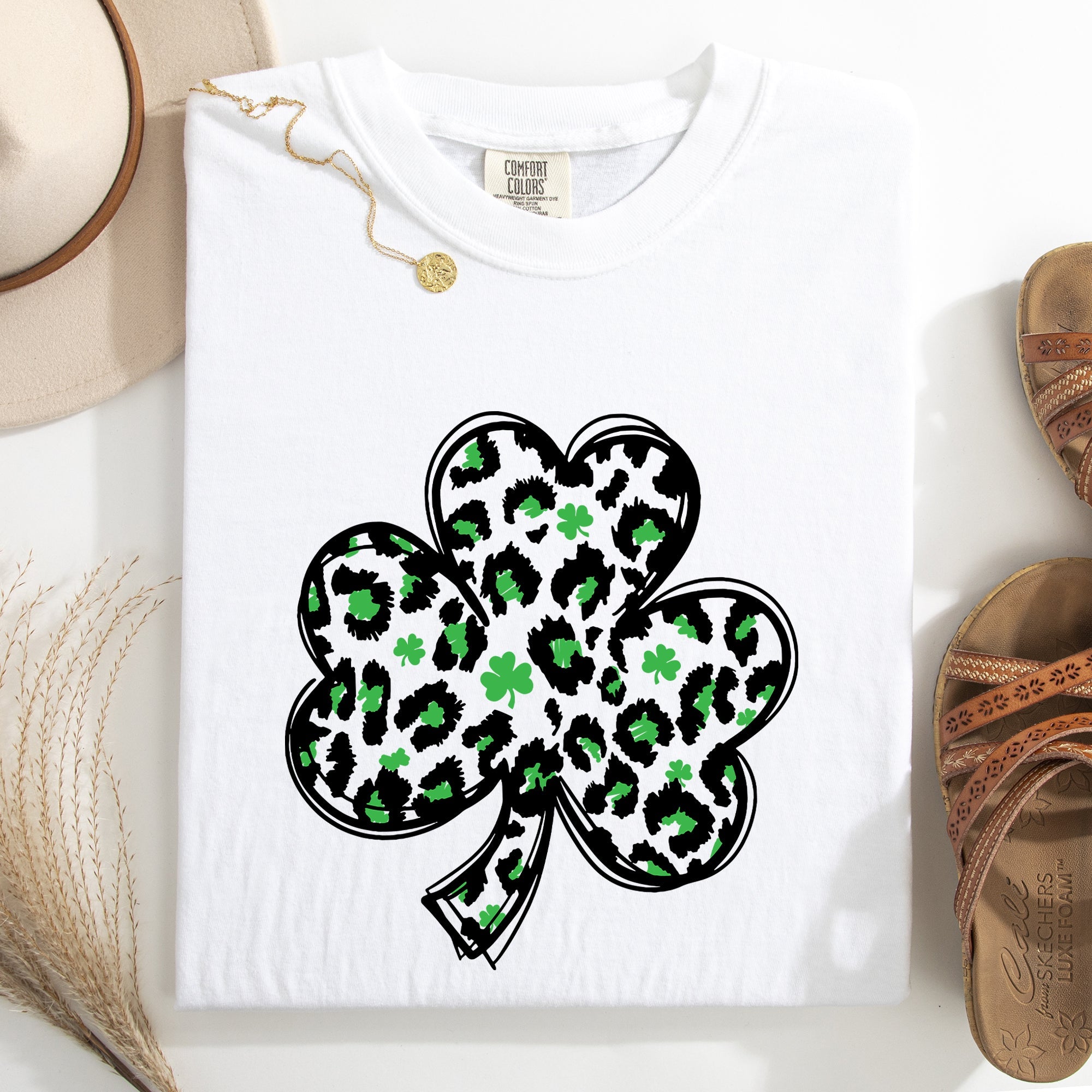 Leopard Print St Patrick's Day Shamrock Clover Lucky Leprechaun Comfort Colors Tee