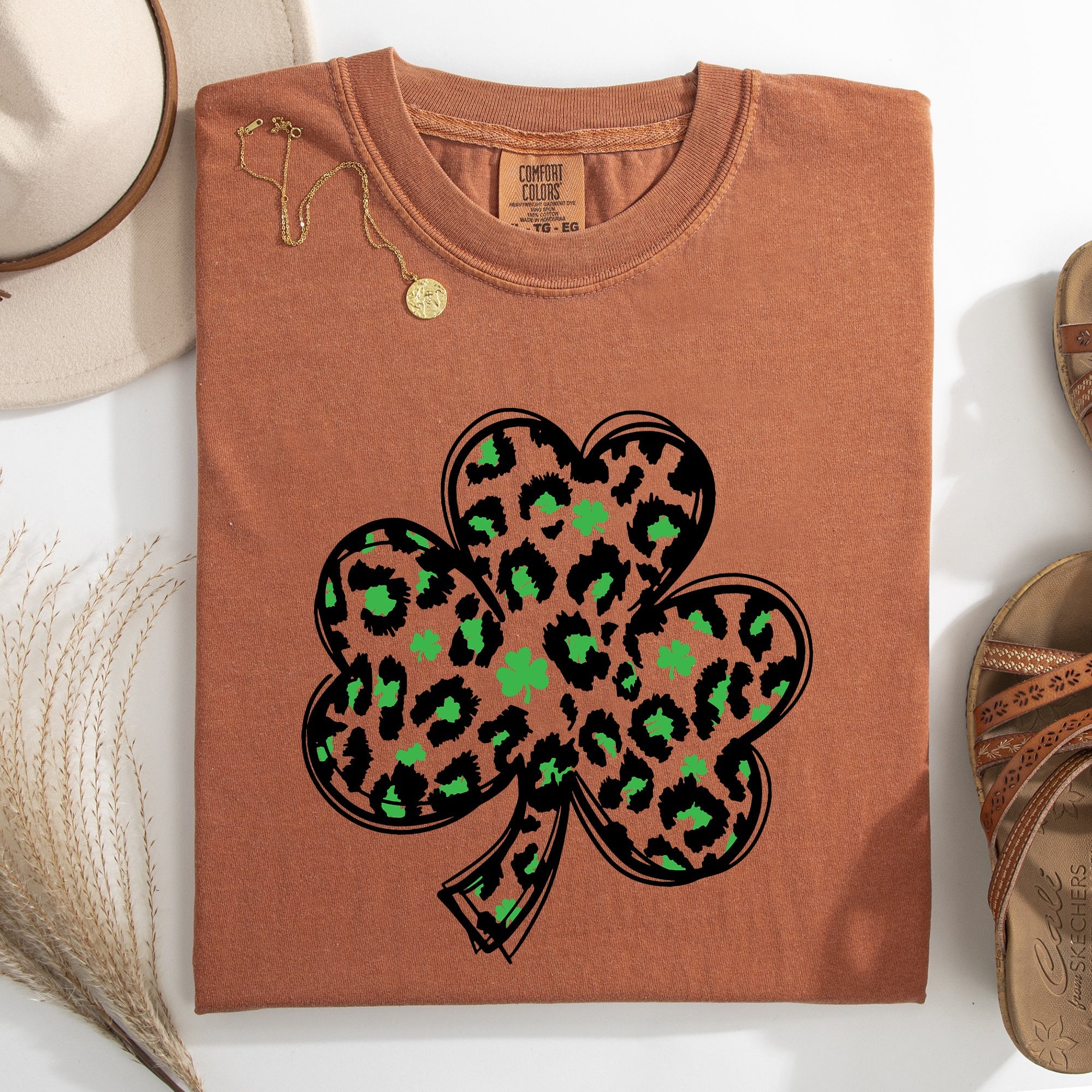 Leopard Print St Patrick's Day Shamrock Clover Lucky Leprechaun Comfort Colors Tee