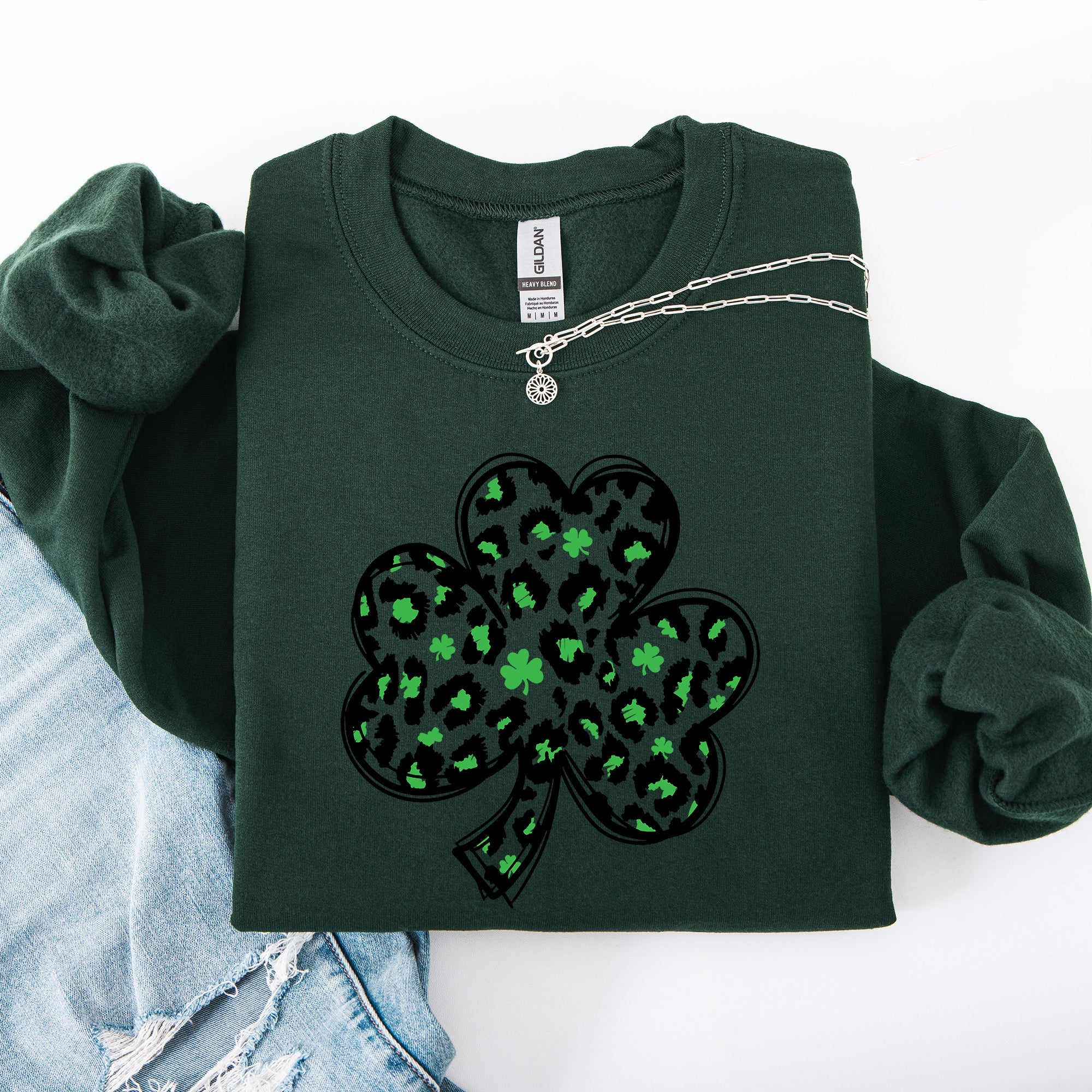 Leopard Print St Patrick's Day Shamrock Clover Lucky Leprechaun Celebration Sweatshirt