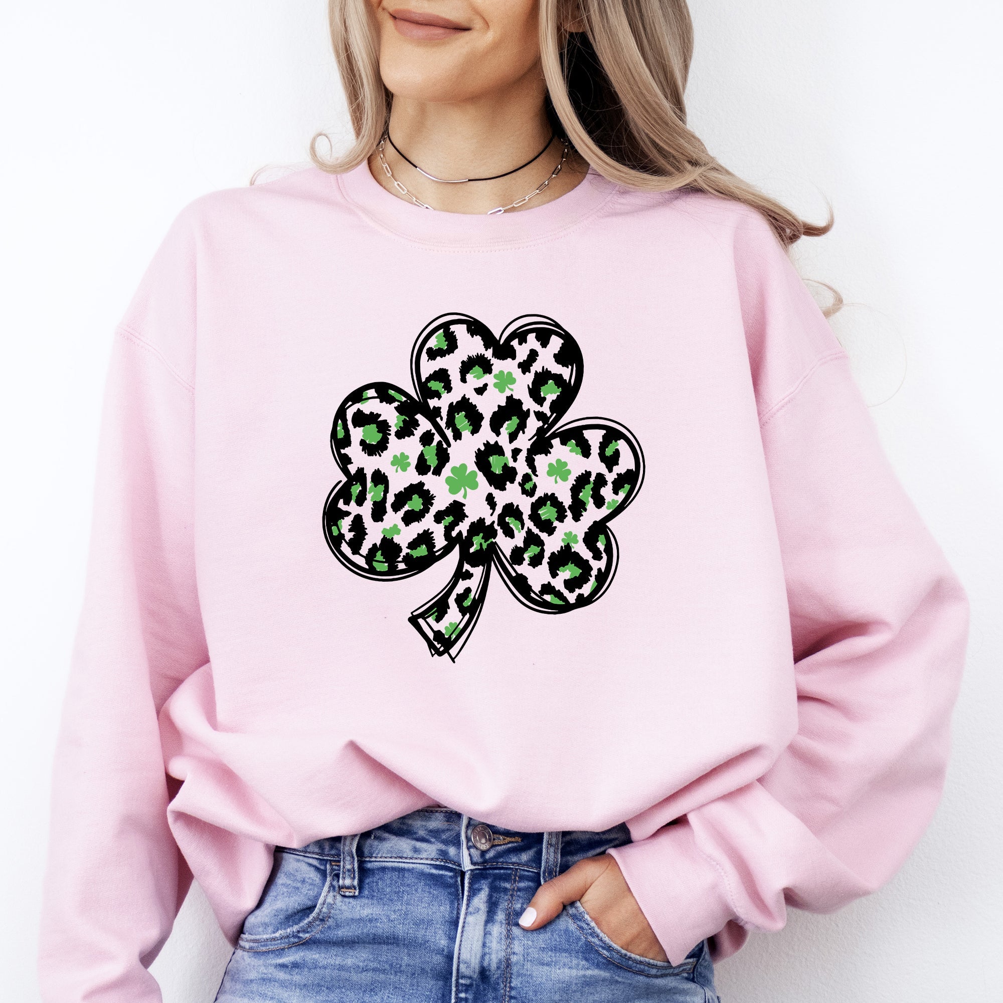 Leopard Print St Patrick's Day Shamrock Clover Lucky Leprechaun Celebration Sweatshirt