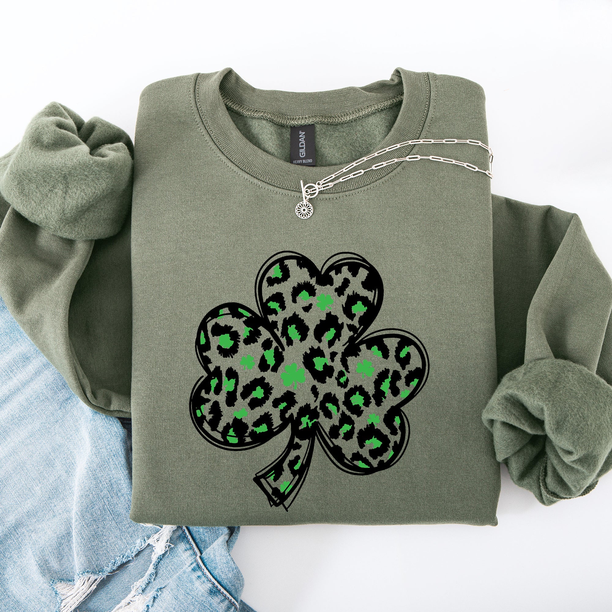 Leopard Print St Patrick's Day Shamrock Clover Lucky Leprechaun Celebration Sweatshirt