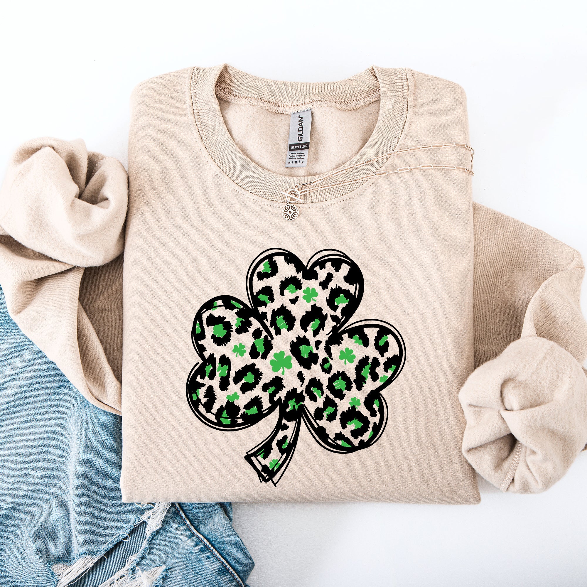 Leopard Print St Patrick's Day Shamrock Clover Lucky Leprechaun Celebration Sweatshirt