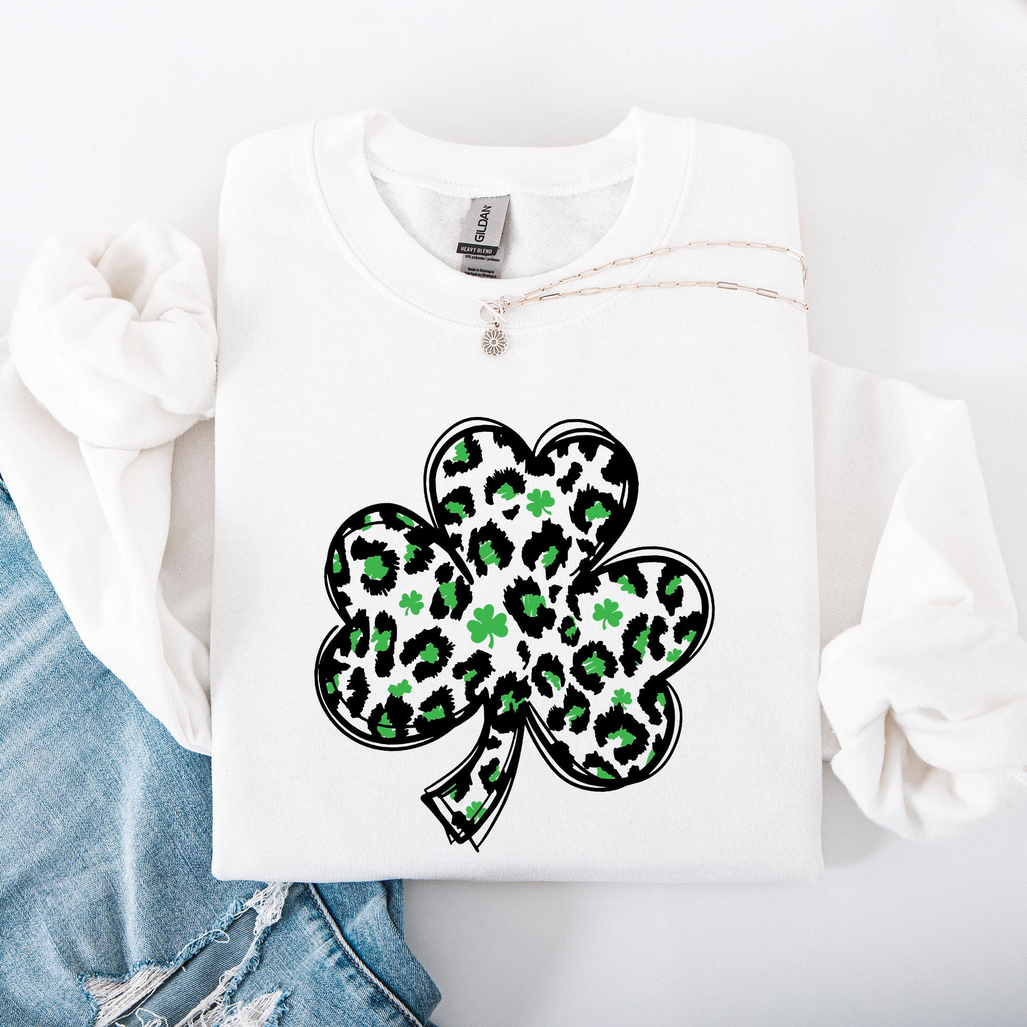 Leopard Print St Patrick's Day Shamrock Clover Lucky Leprechaun Celebration Sweatshirt