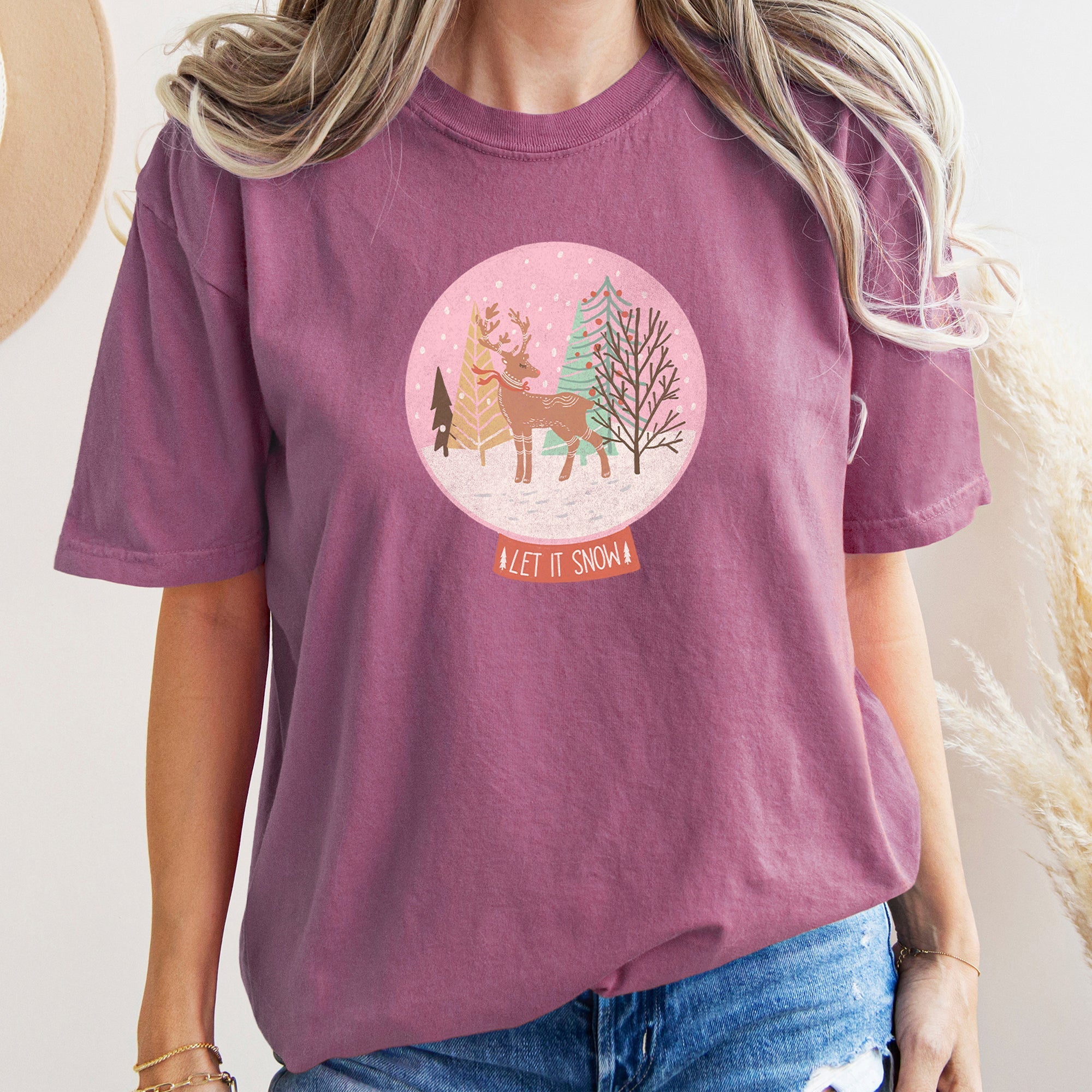 Let It Snow Snow Ball Christmas Deer Seasonal Festivity Design Holiday Collection Edition Comfort Colors Tee