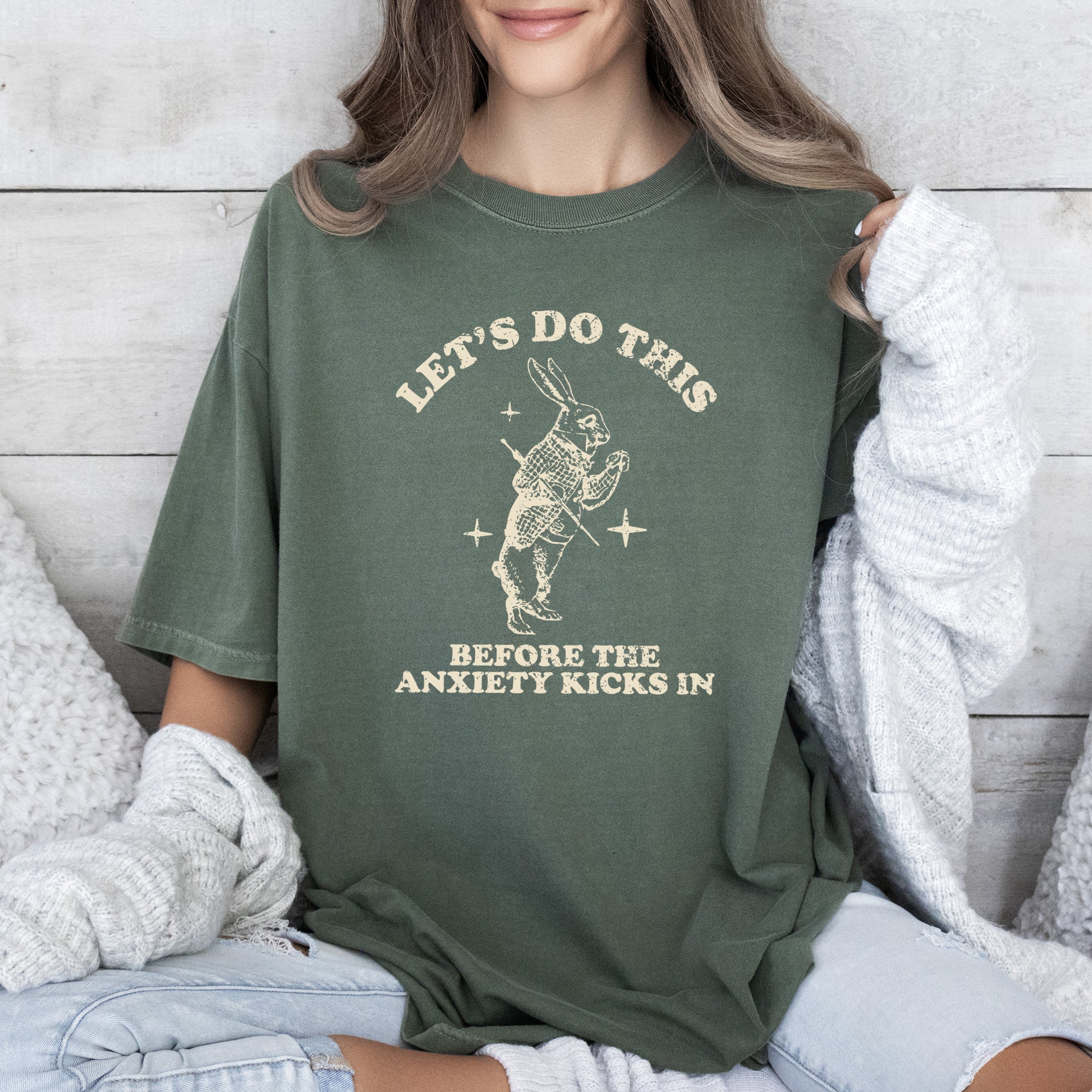 Let's Do This Before Anxiety Kicks In Rabbit Alice In Wonderland Comfort Colors Tee