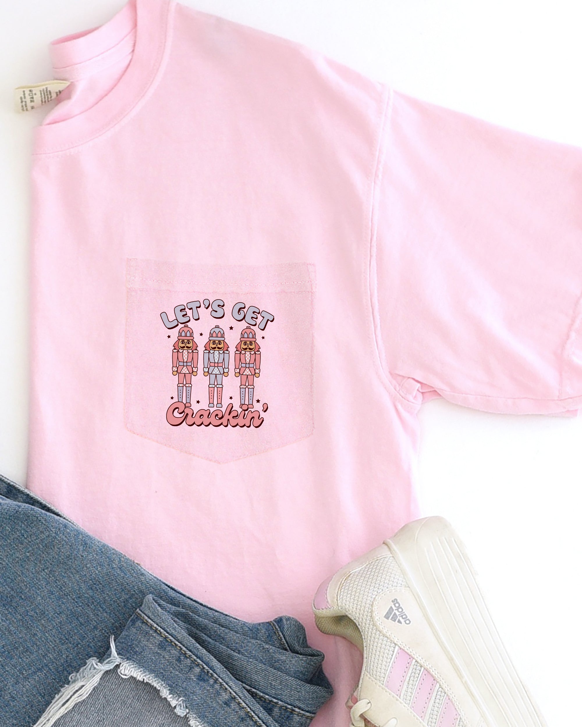 Let's Get Crackin Pocket Nutcrackers Christmas Winter Santa Snow Xmas Comfort Colors Tee