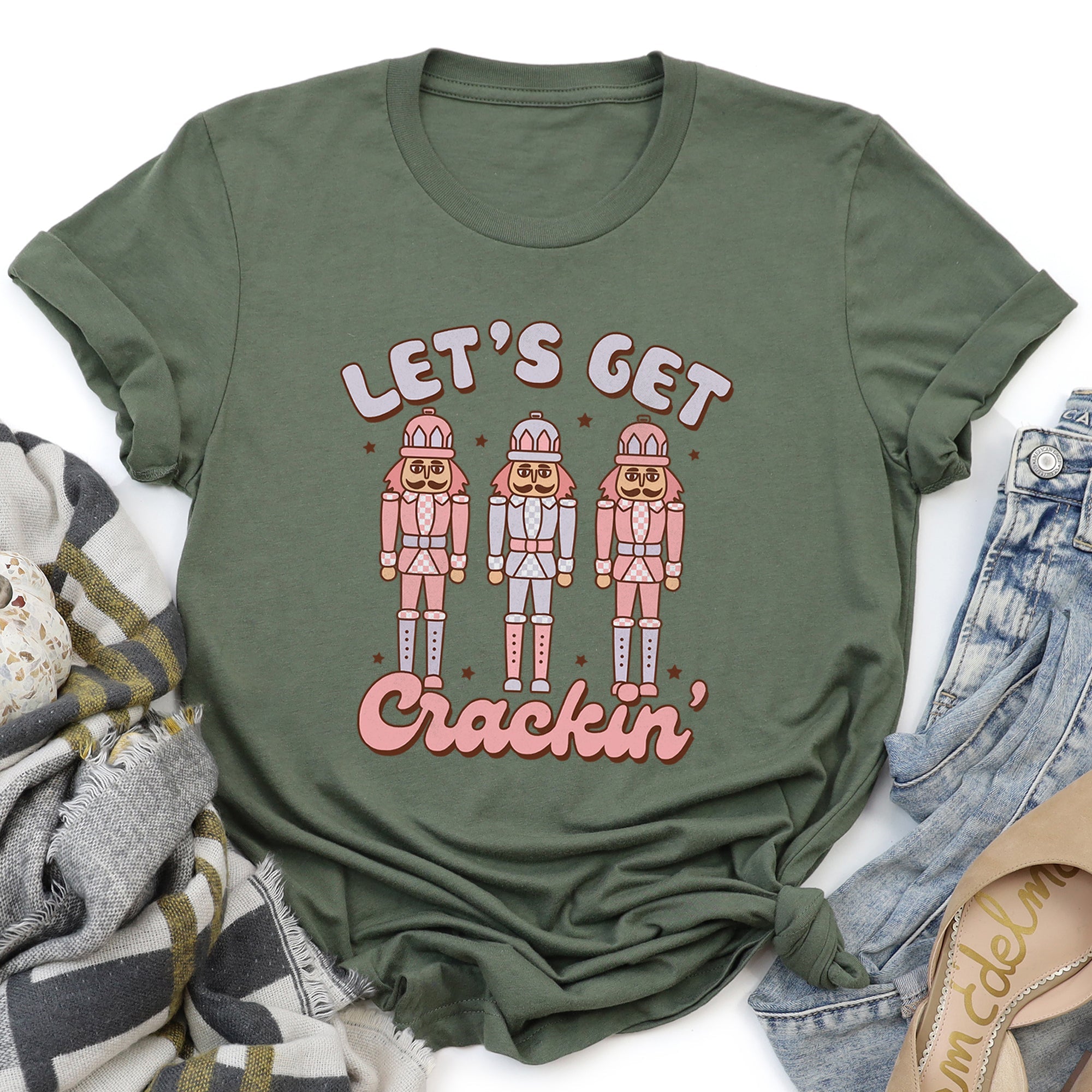 Let's Get Cracking Nutcracker Christmas Retro Holiday Cheer Graphic Tee Vintage Style