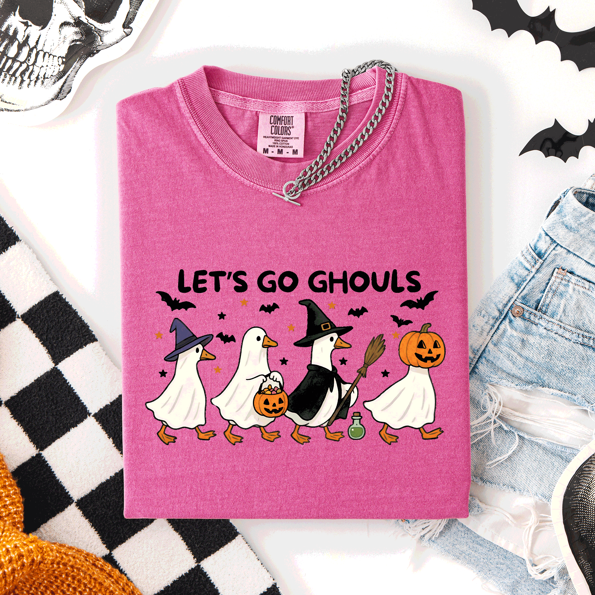 Let's Go Ghouls Funny Geese Goose Halloween Witch Spooky Season Comfort Colors Tee