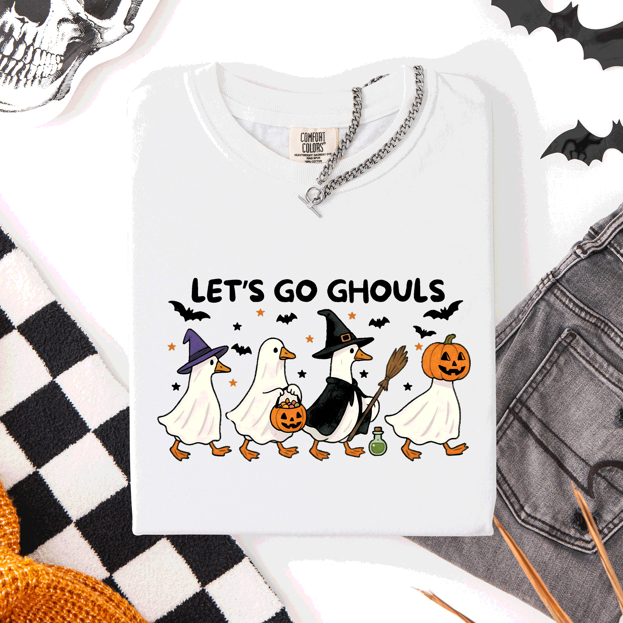 Let's Go Ghouls Funny Geese Goose Halloween Witch Spooky Season Comfort Colors Tee