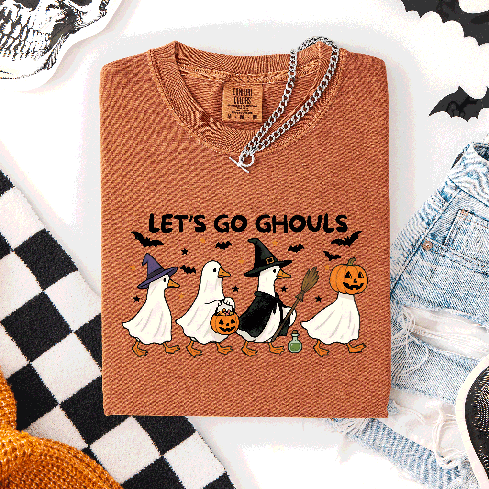 Let's Go Ghouls Funny Geese Goose Halloween Witch Spooky Season Comfort Colors Tee