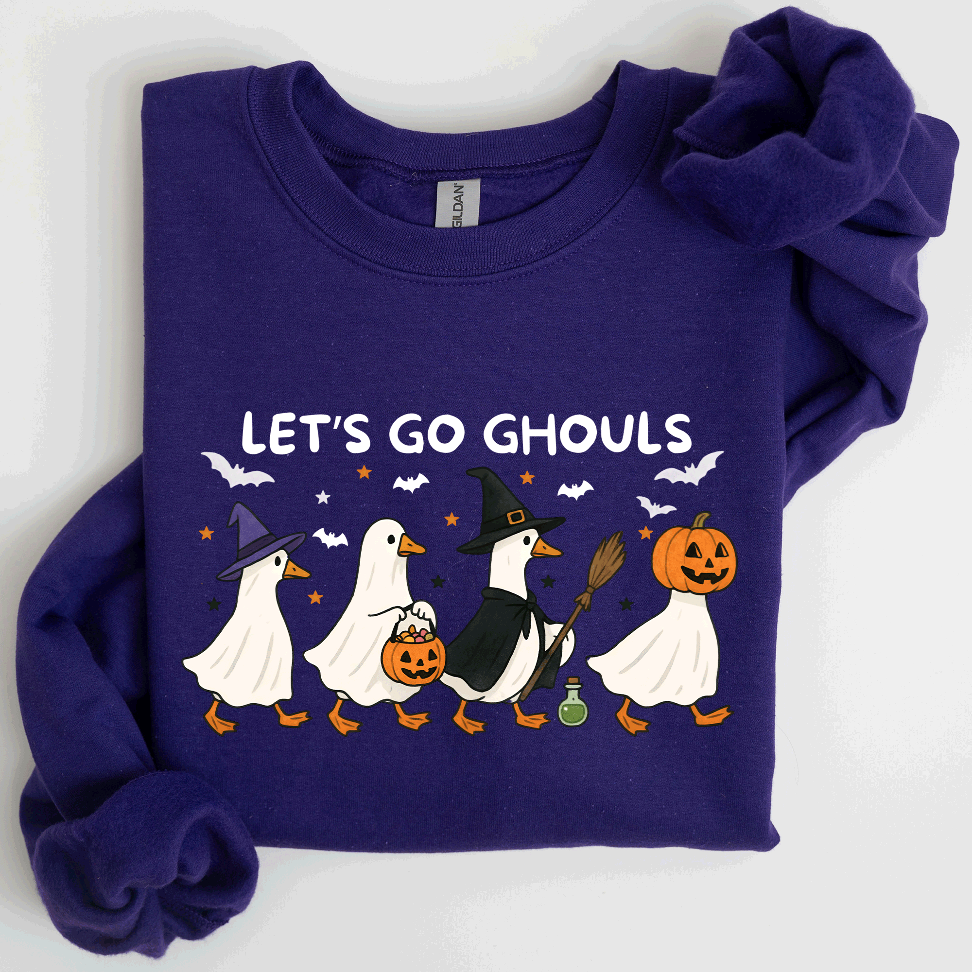 Let's Go Ghouls Geese Goose Halloween Witch Theme Spooky Seasonal Graphic Sweatshirt