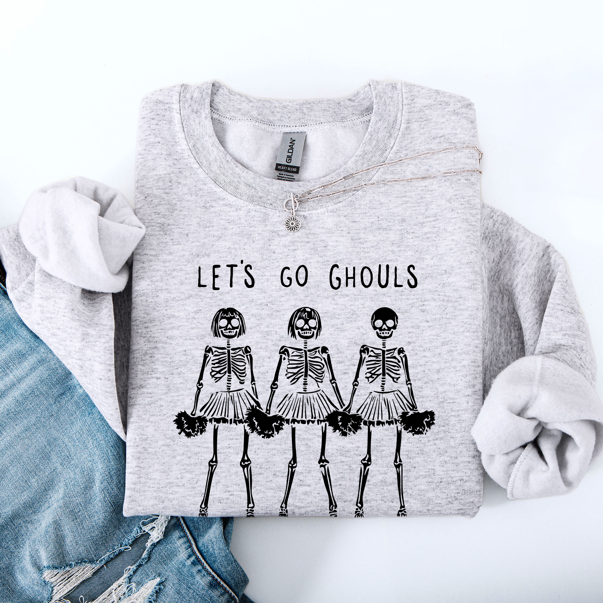 Let's Go Ghouls Skeleton Cheerleaders Halloween Night Parade Spooky Spirit Sweatshirt