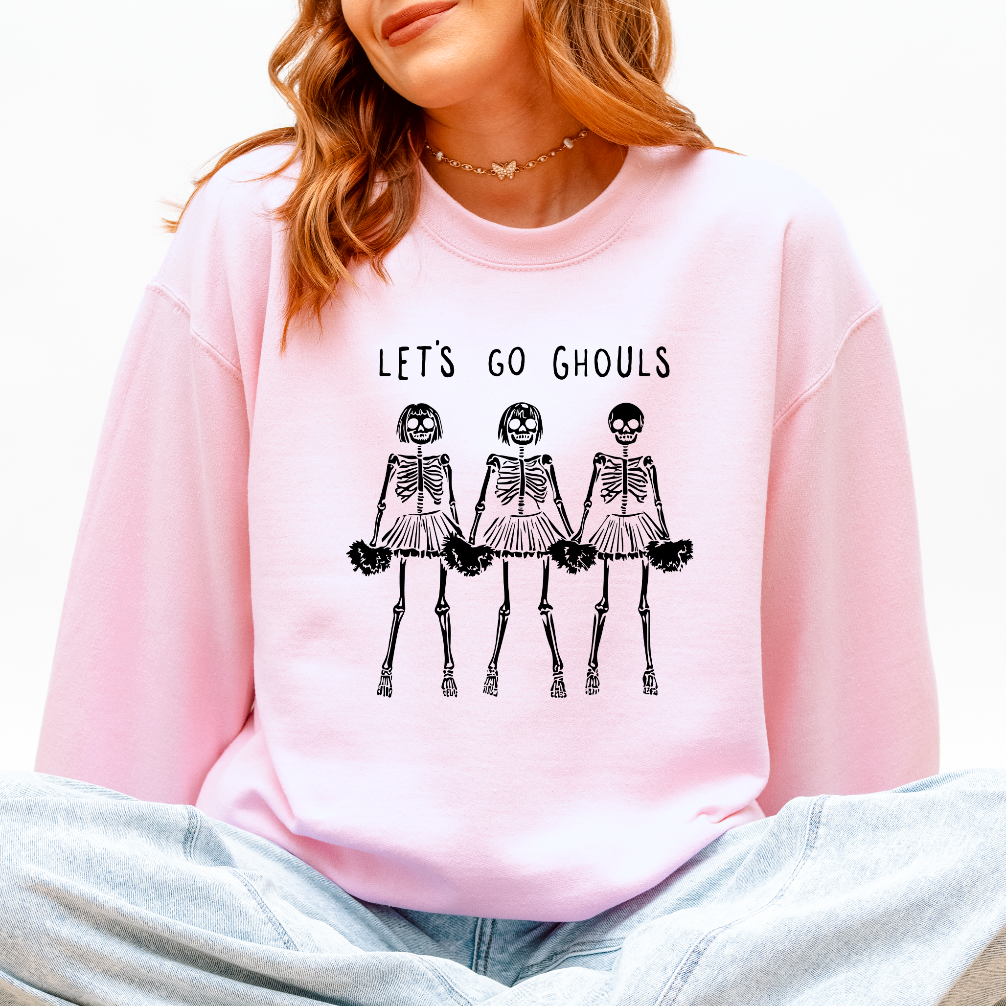 Let's Go Ghouls Skeleton Cheerleaders Halloween Night Parade Spooky Spirit Sweatshirt