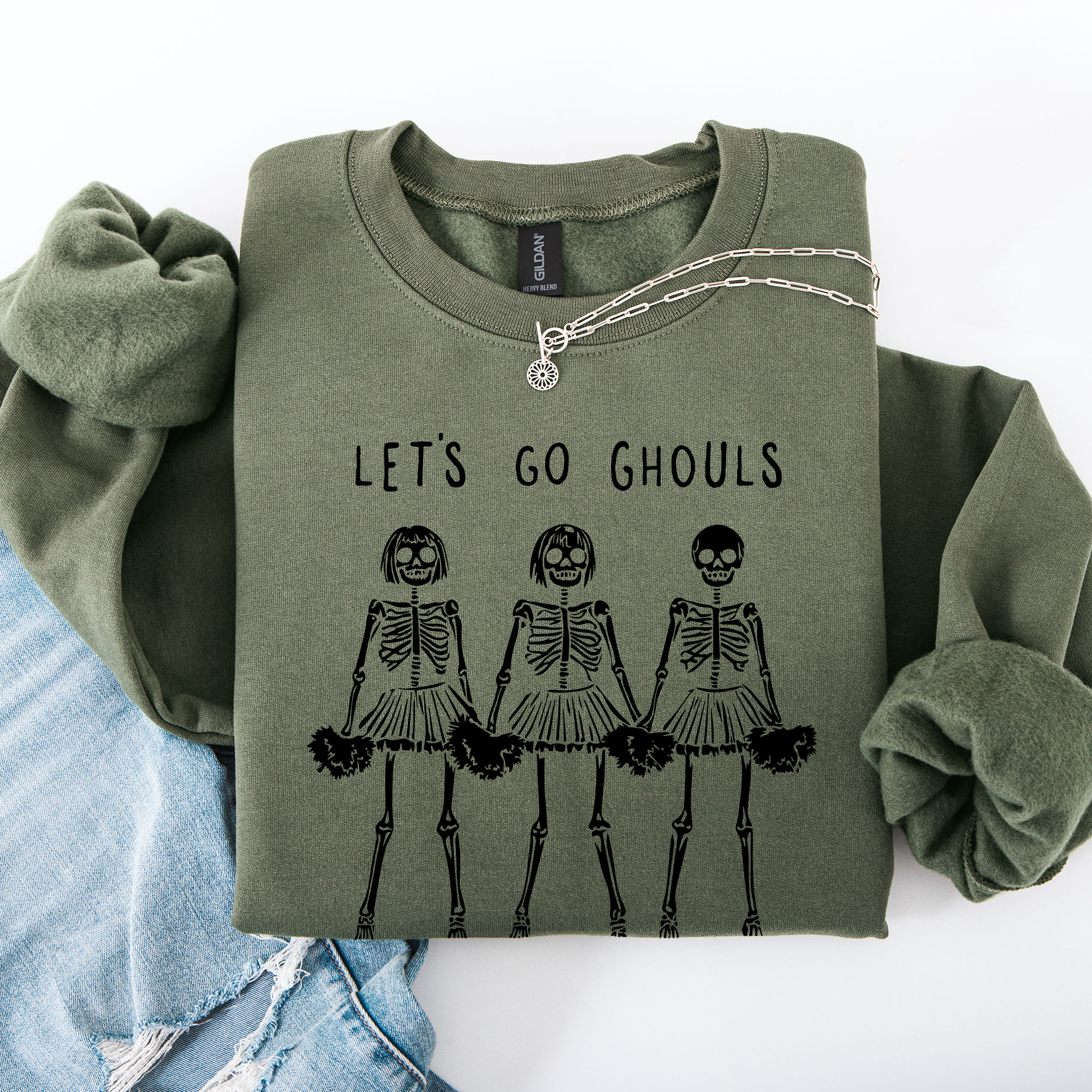 Let's Go Ghouls Skeleton Cheerleaders Halloween Night Parade Spooky Spirit Sweatshirt