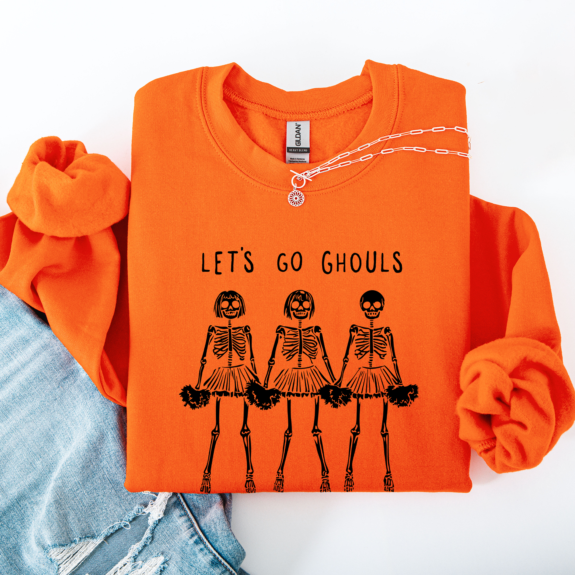 Let's Go Ghouls Skeleton Cheerleaders Halloween Night Parade Spooky Spirit Sweatshirt