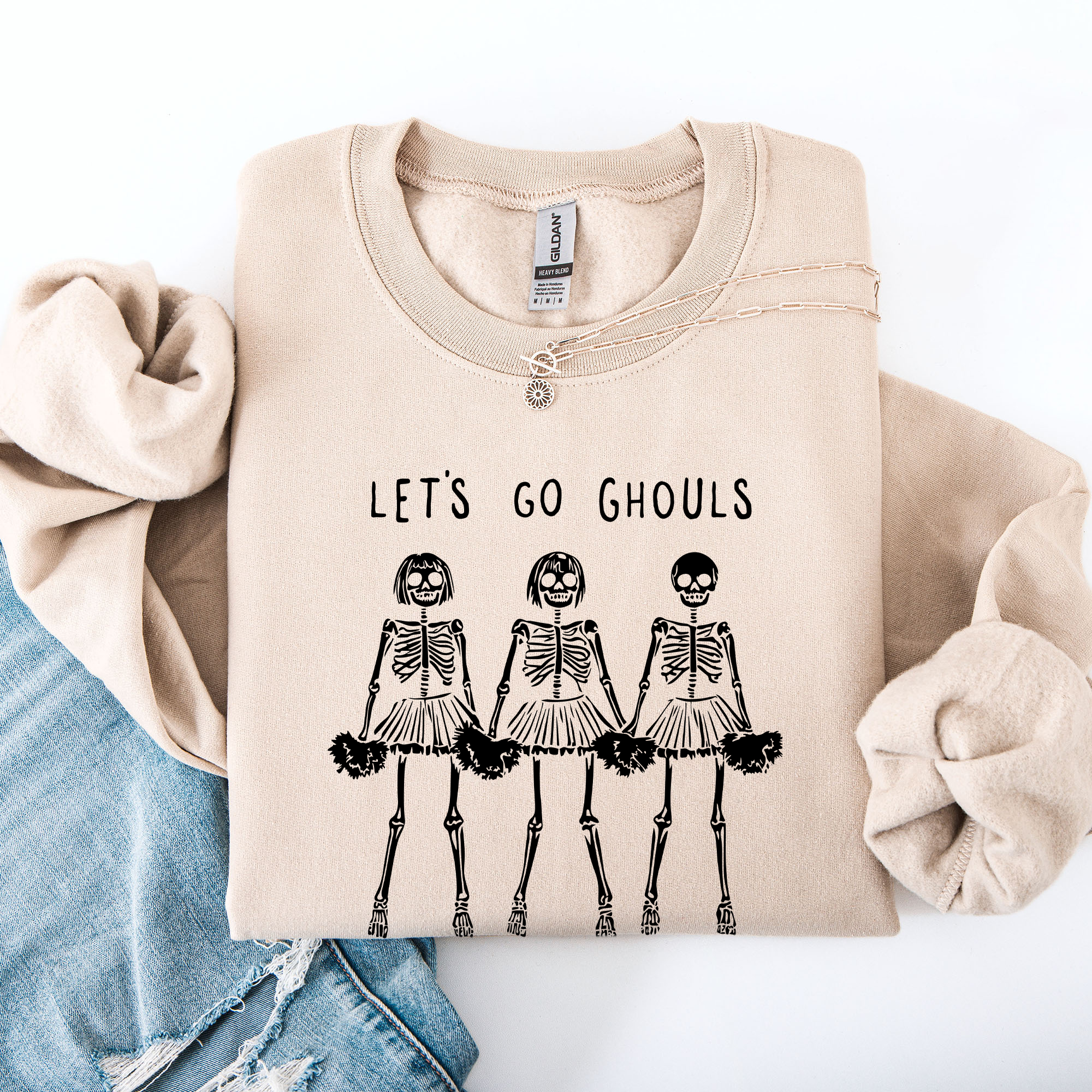 Let's Go Ghouls Skeleton Cheerleaders Halloween Night Parade Spooky Spirit Sweatshirt