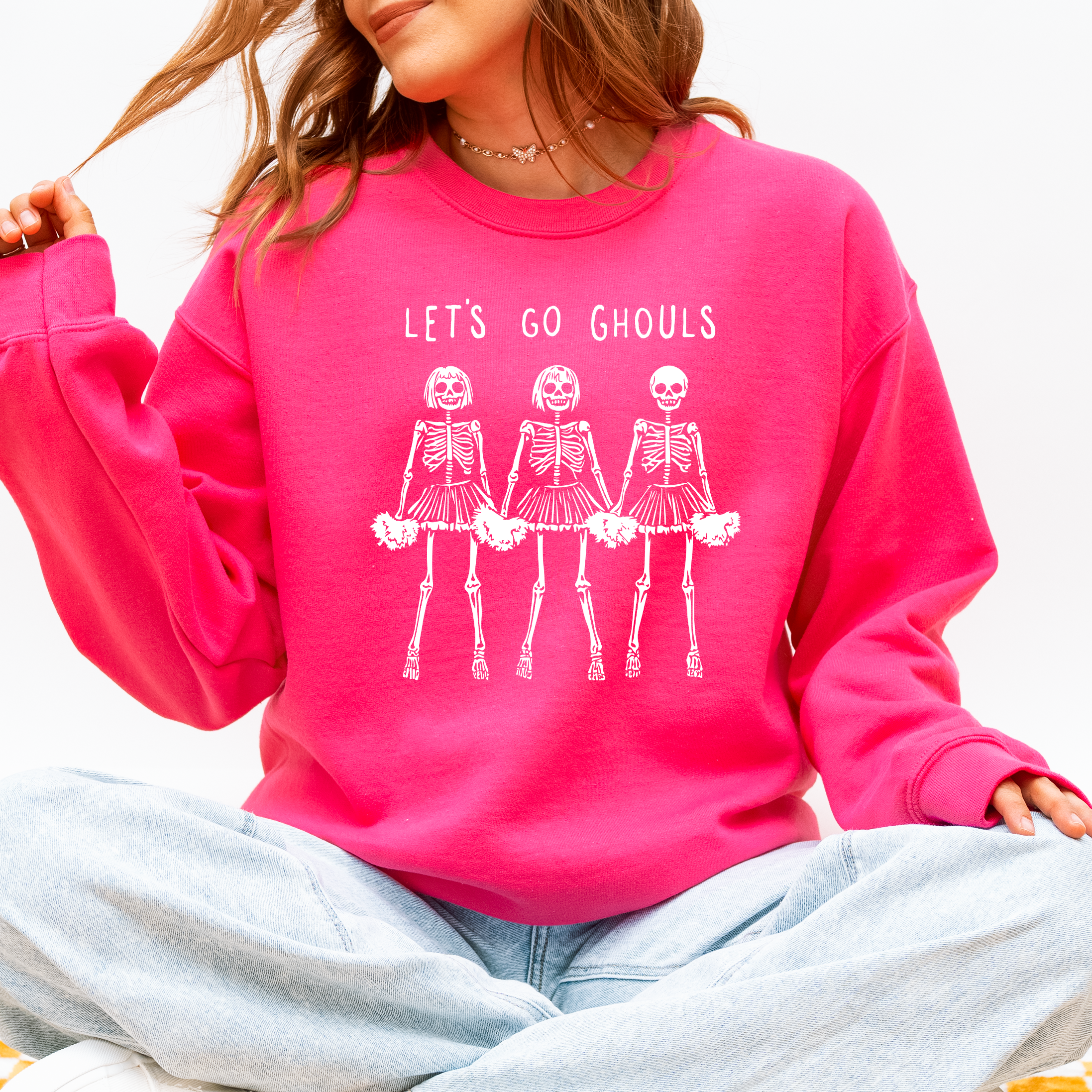 Let's Go Ghouls Skeleton Cheerleaders Halloween Night Parade Spooky Spirit Sweatshirt