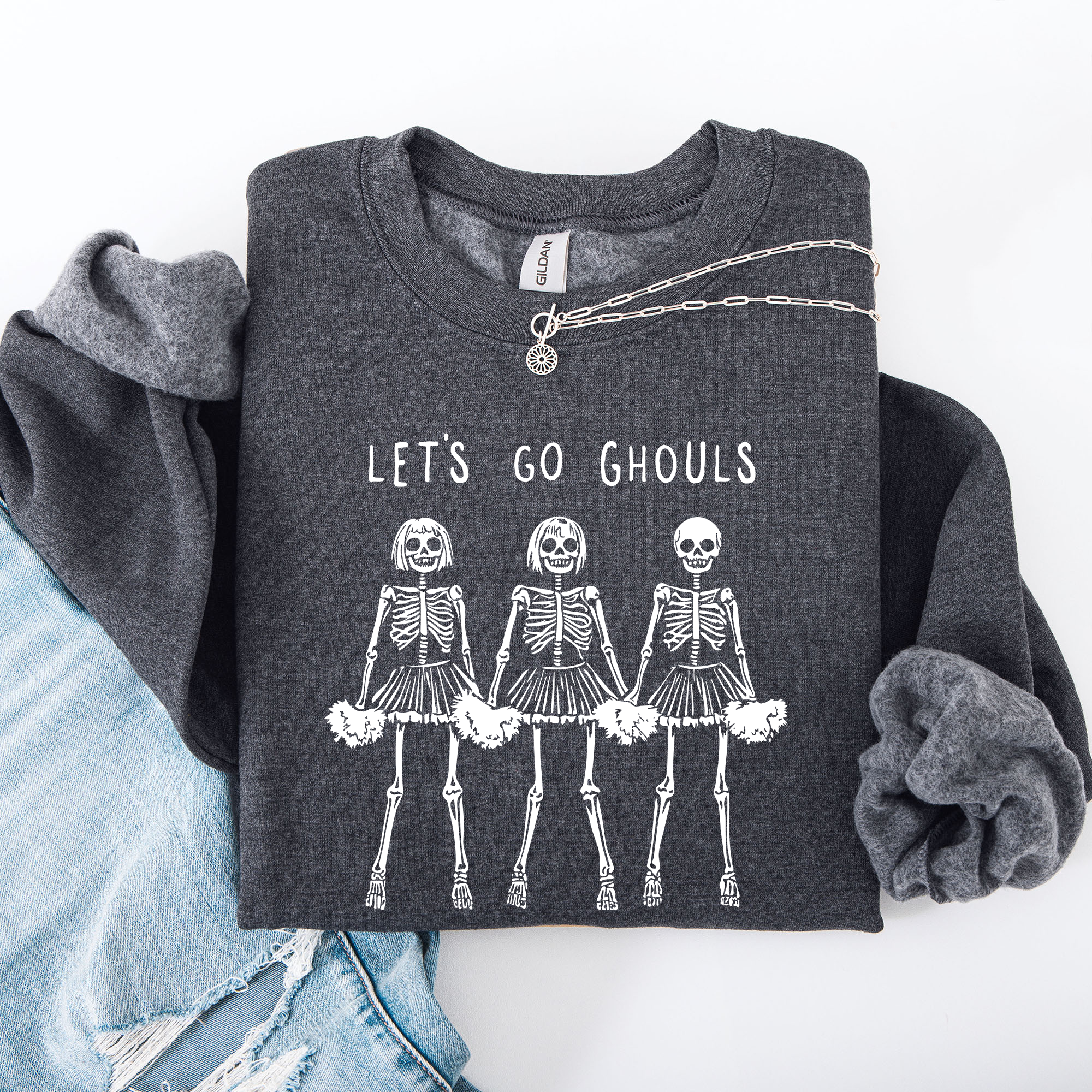 Let's Go Ghouls Skeleton Cheerleaders Halloween Night Parade Spooky Spirit Sweatshirt