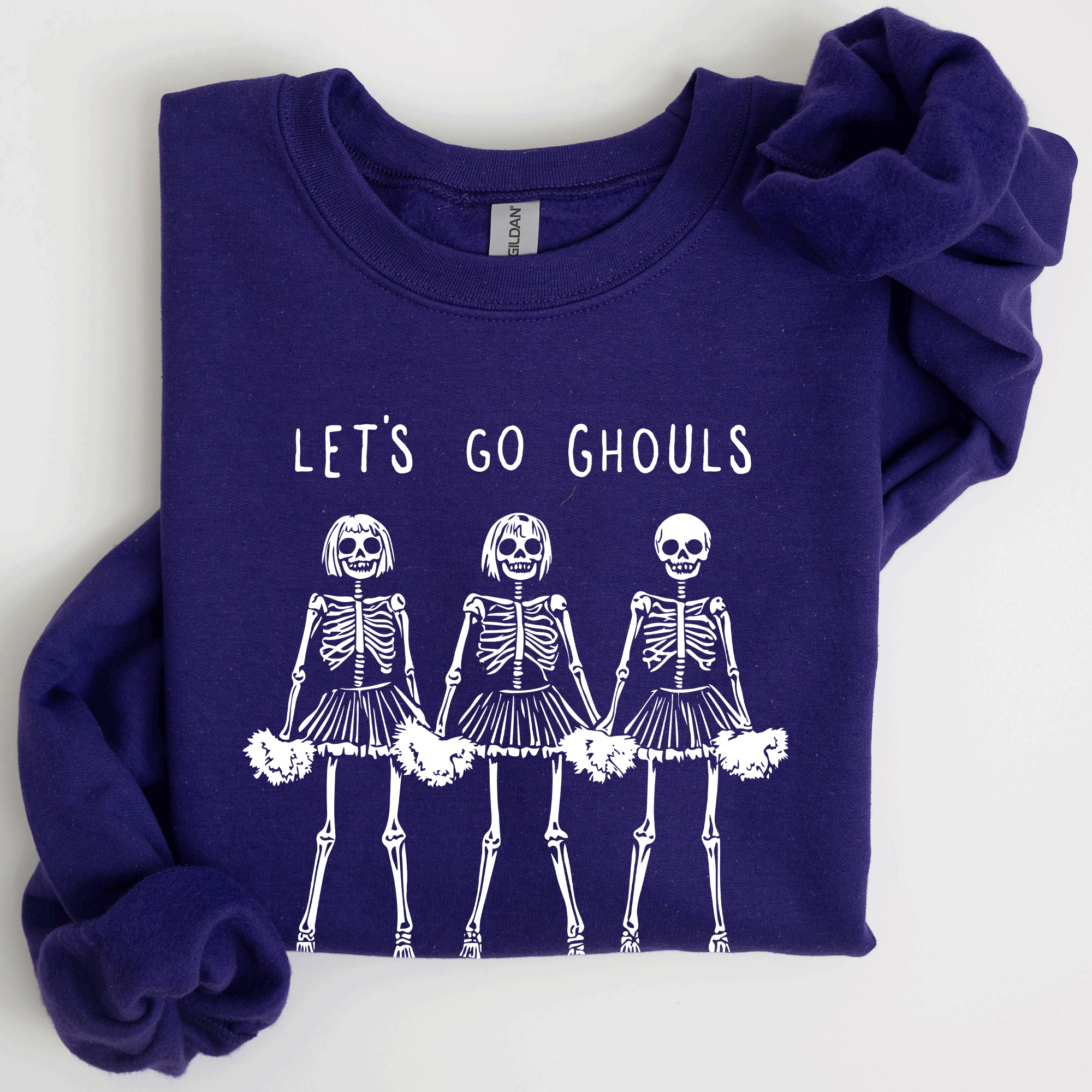 Let's Go Ghouls Skeleton Cheerleaders Halloween Night Parade Spooky Spirit Sweatshirt