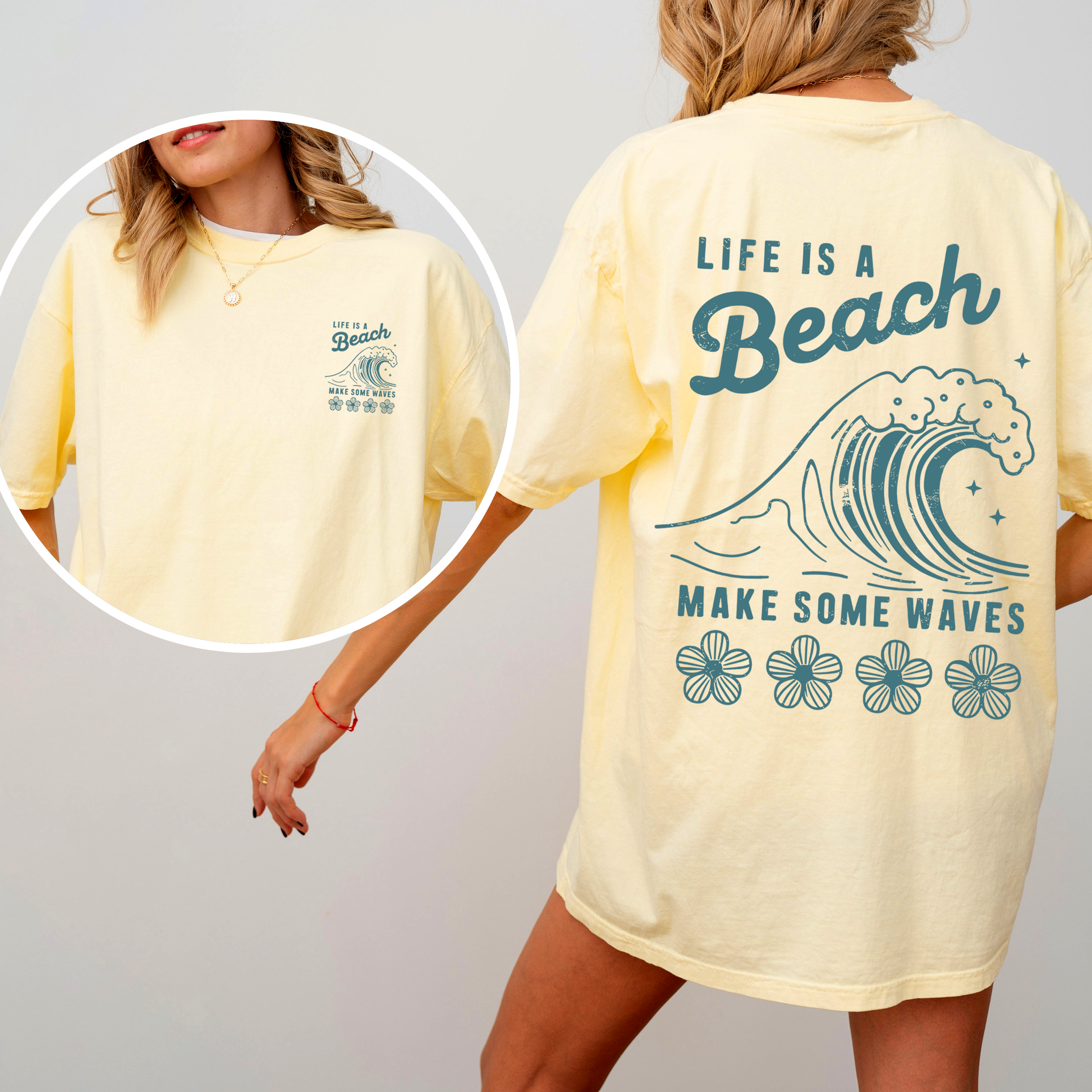 Life Is A Beach, Make Some Waves, Retro Vintage Edition Coastal Summer Comfort Colors Tee