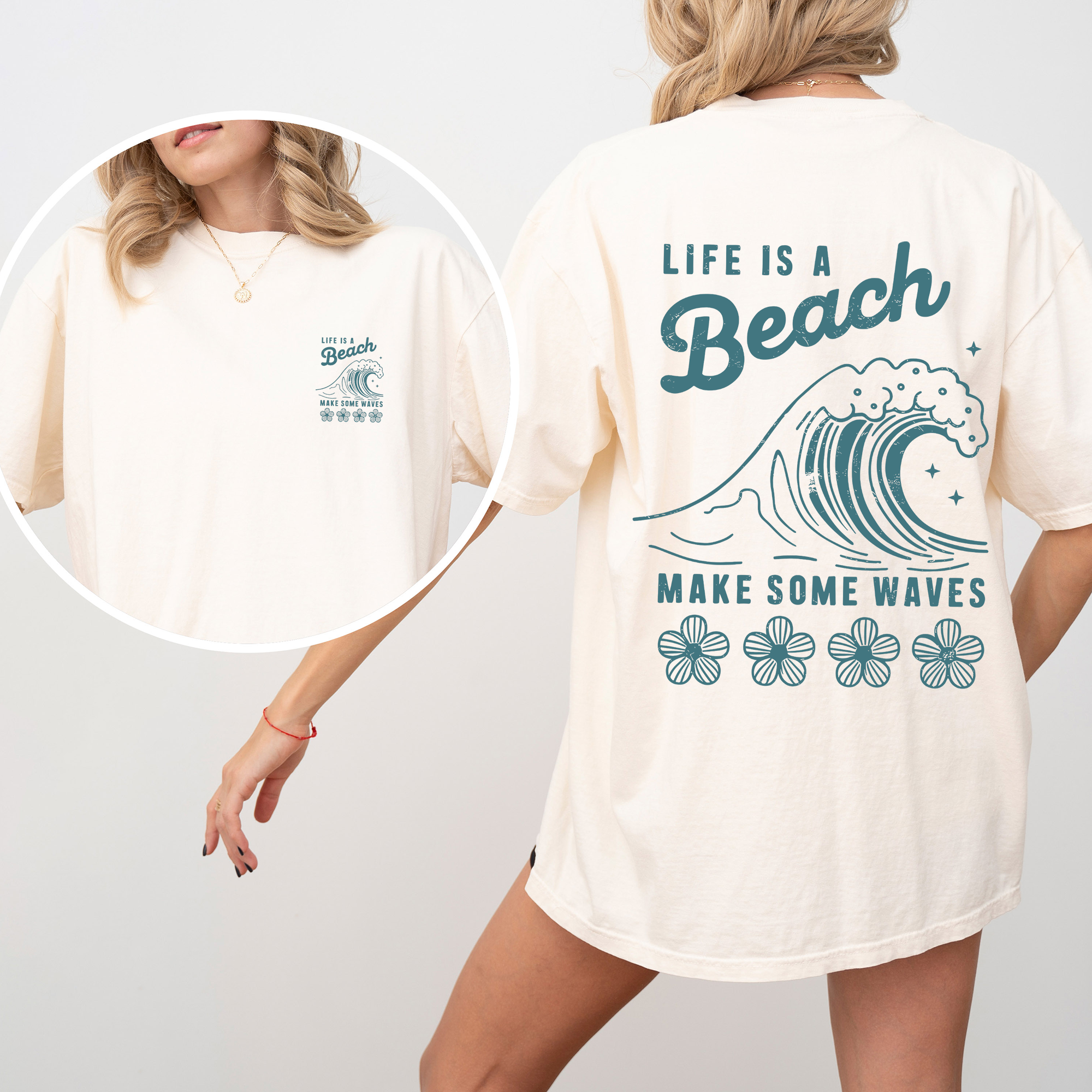 Life Is A Beach, Make Some Waves, Retro Vintage Edition Coastal Summer Comfort Colors Tee