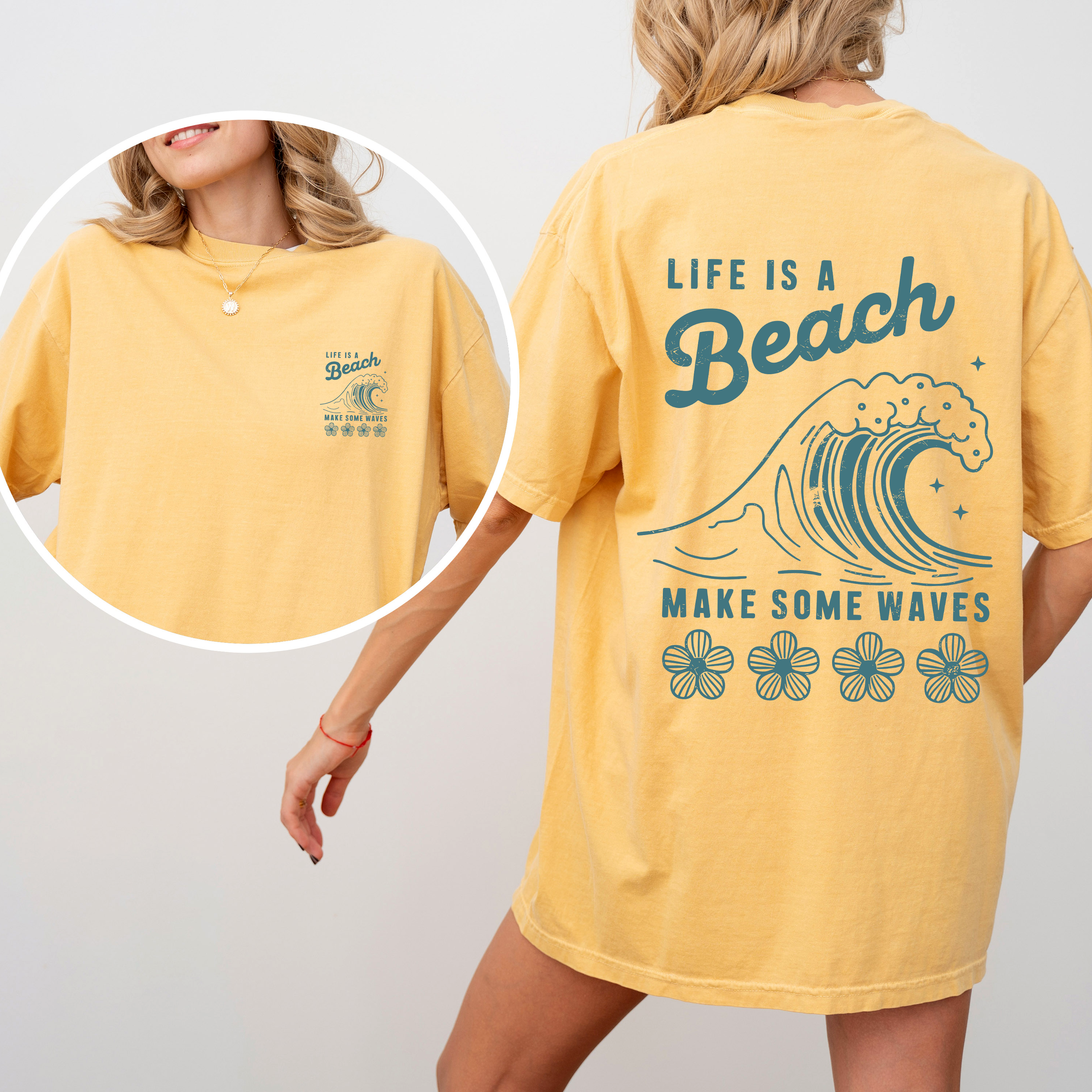 Life Is A Beach, Make Some Waves, Retro Vintage Edition Coastal Summer Comfort Colors Tee