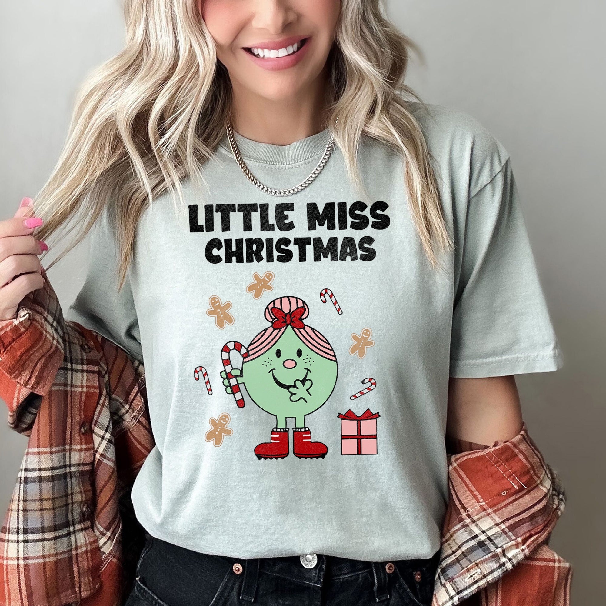 Little Miss Christmas Classic Vintage Candy Cane Festive Edition Comfort Colors Tee